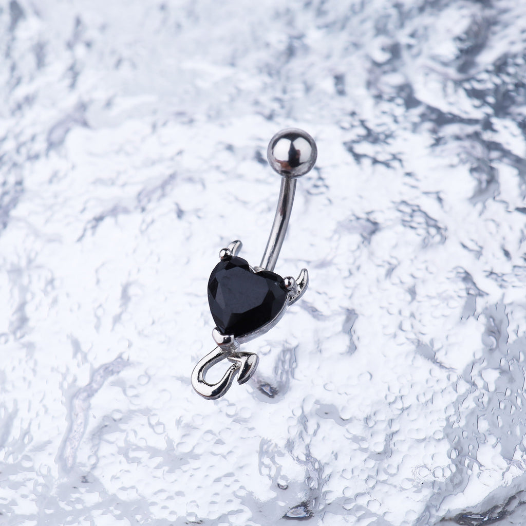 Devil Heart CZ stainless steel Belly Ring