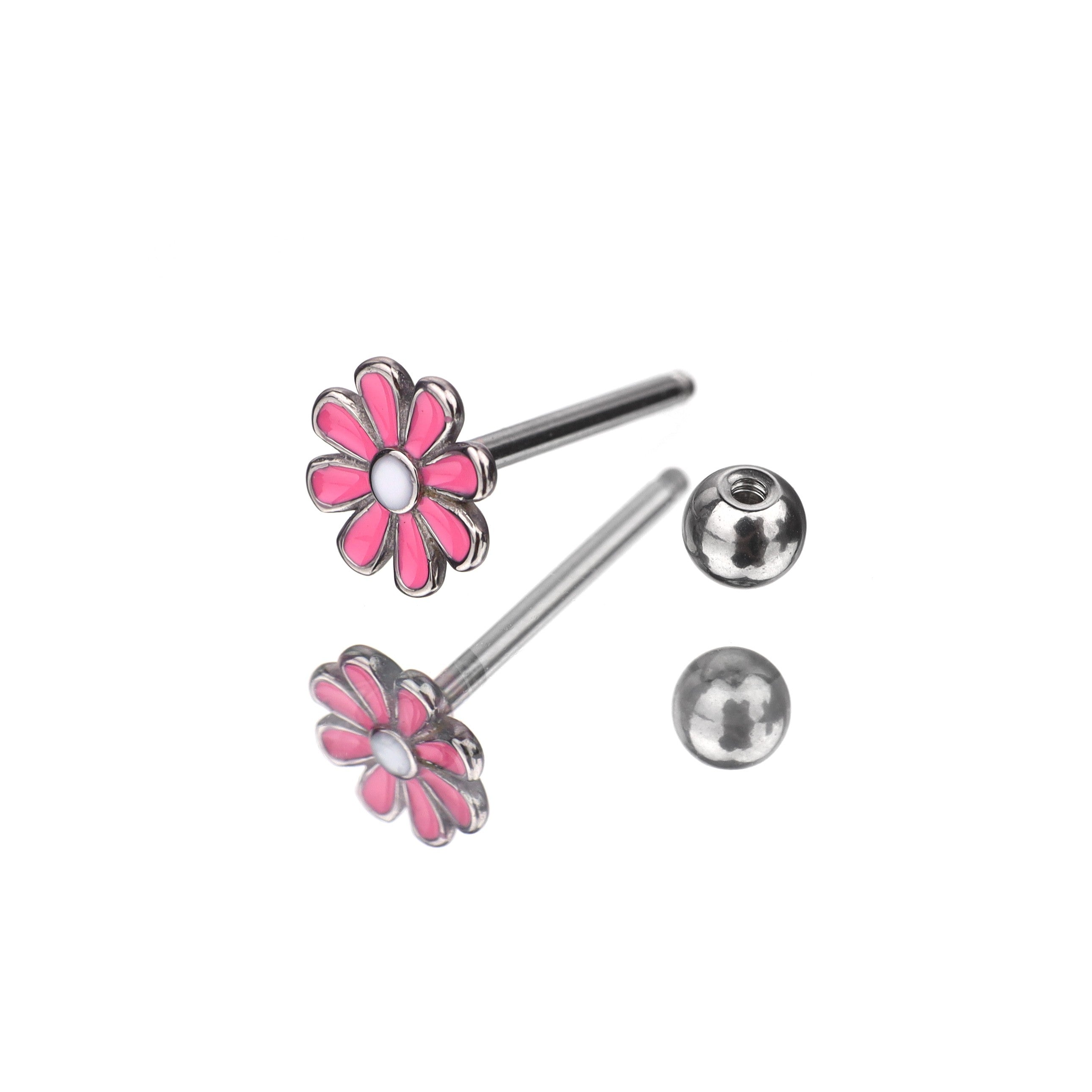 Pink Flower Oil Slick Tongue Stud