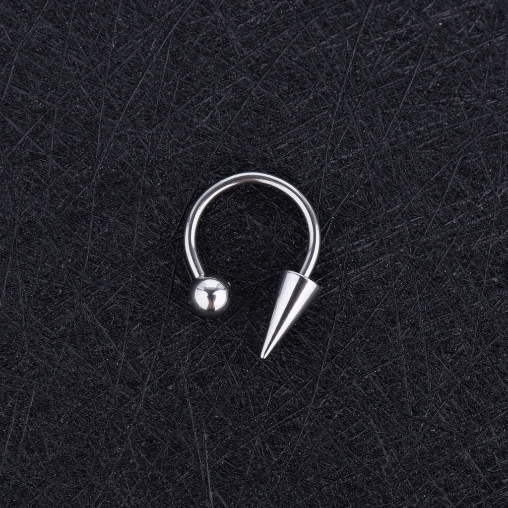 Spike and Ball Ends Horseshoe Lip Ring
