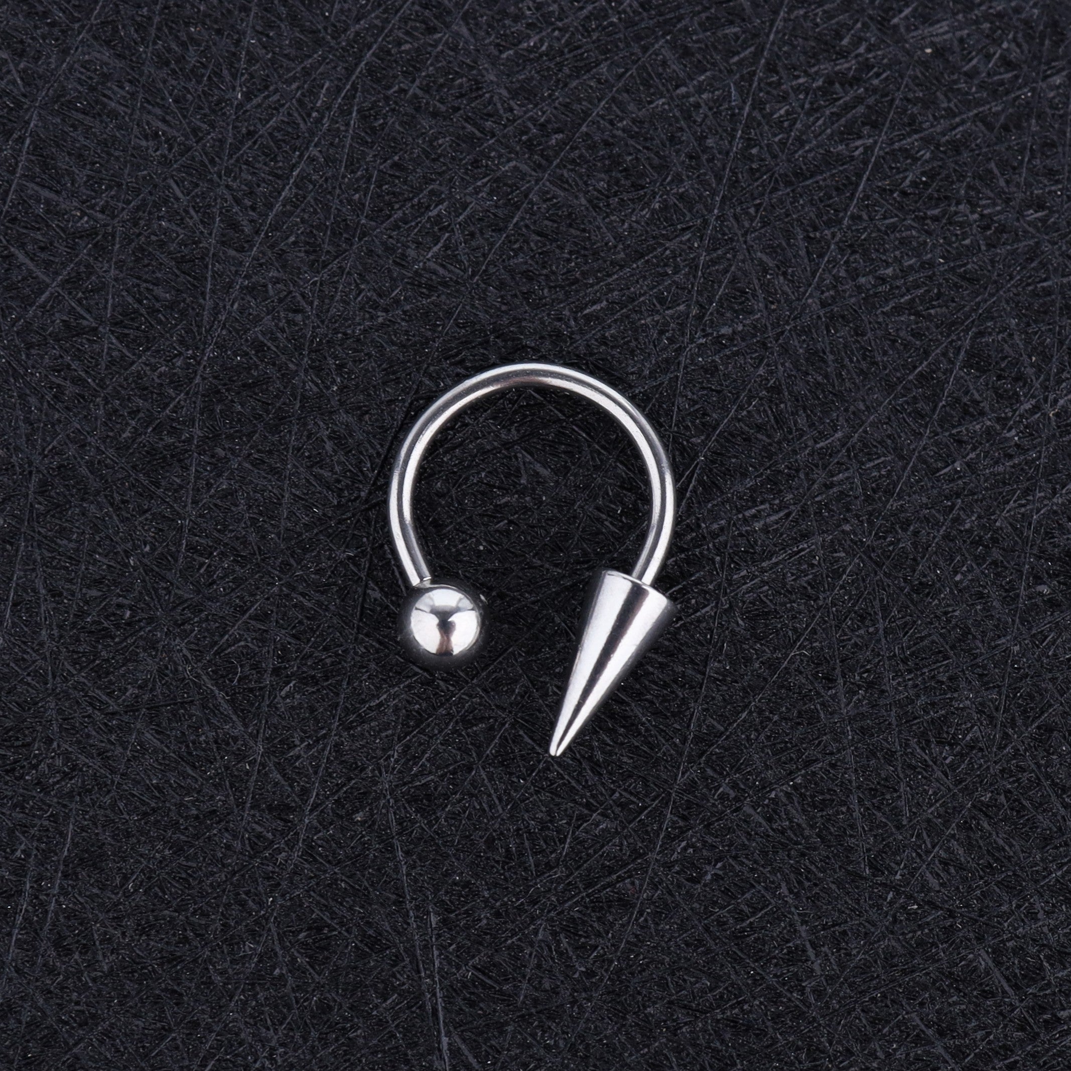 Spike and Ball Ends Horseshoe Lip Ring