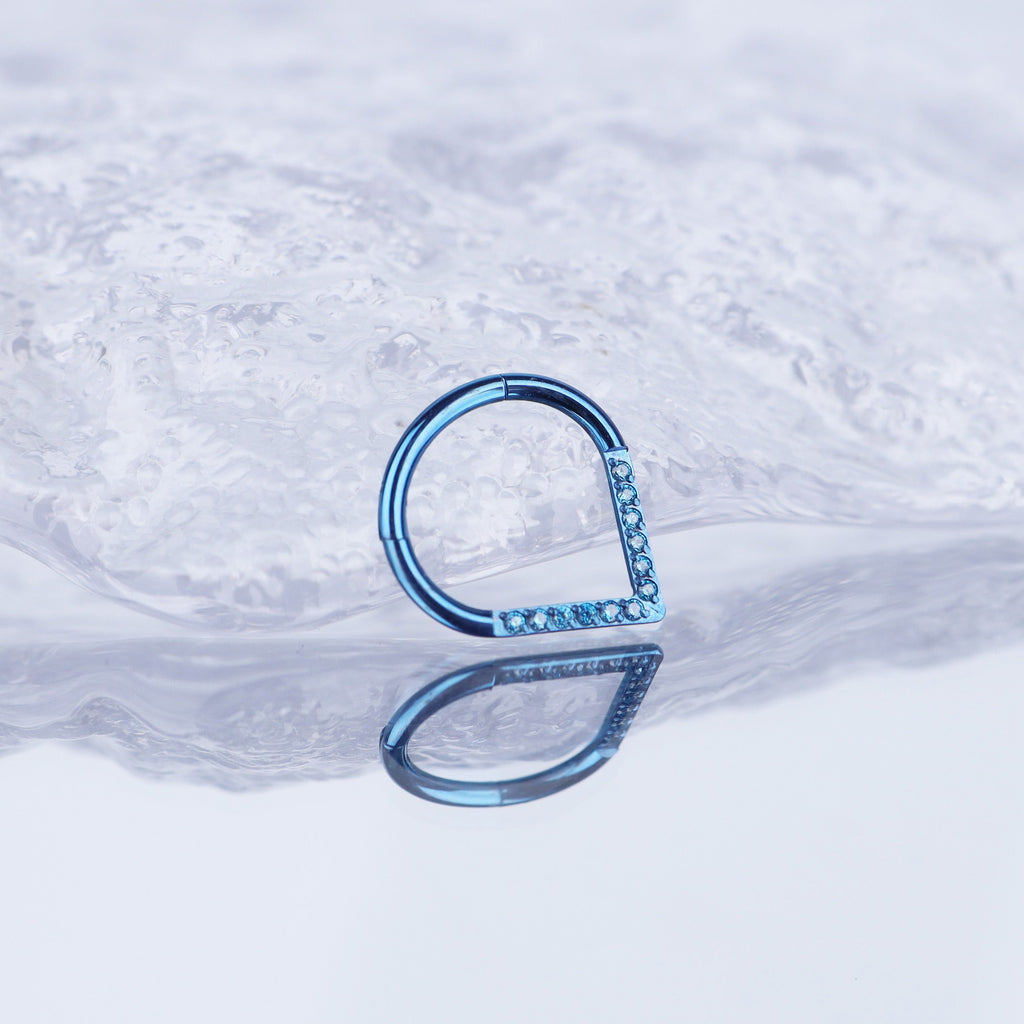Teardrop CZ Titanium Segment Hoop