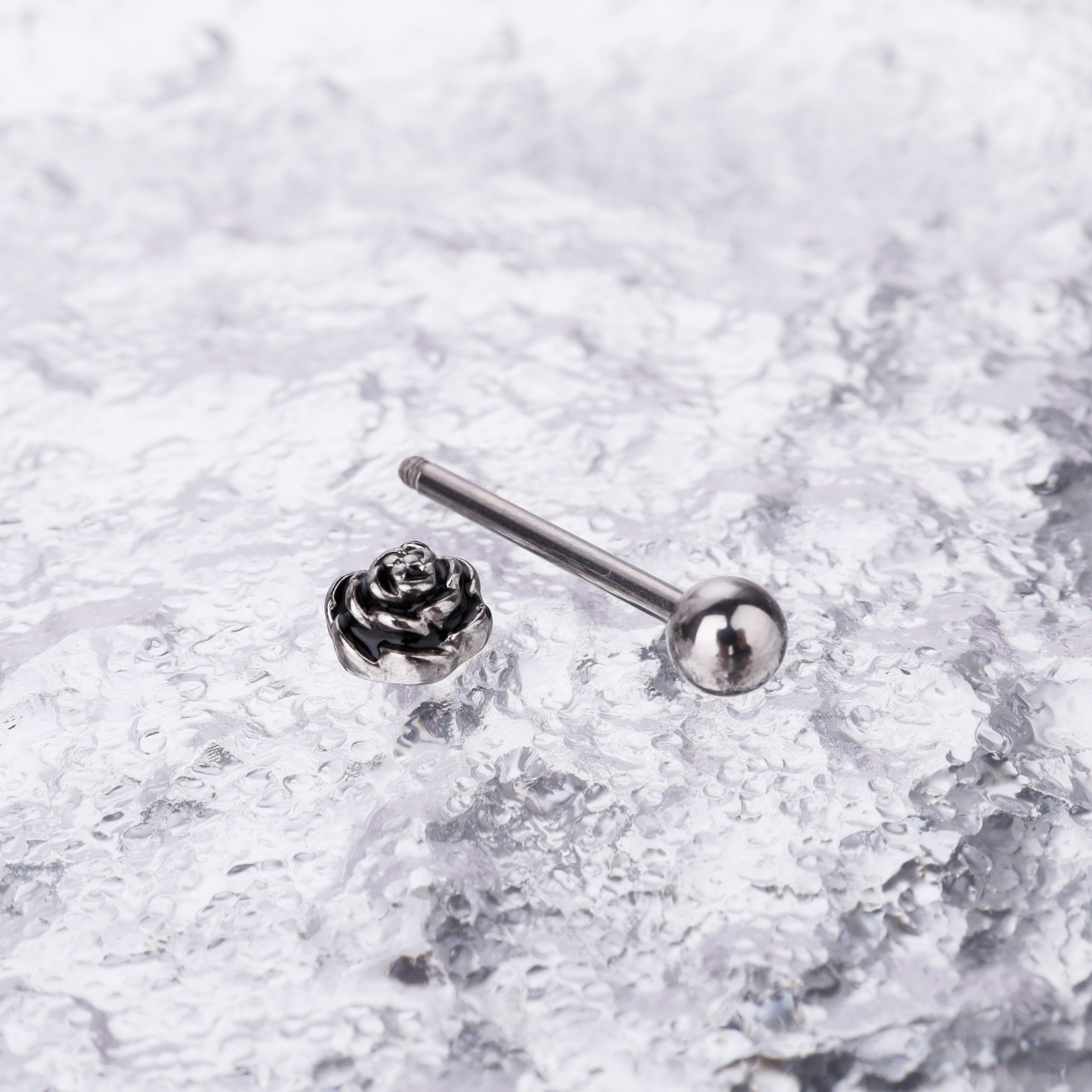 3D Rose Sterling Silver Tongue Stud