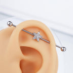 CZ Pentagram Stainless Steel Industrial Barbell