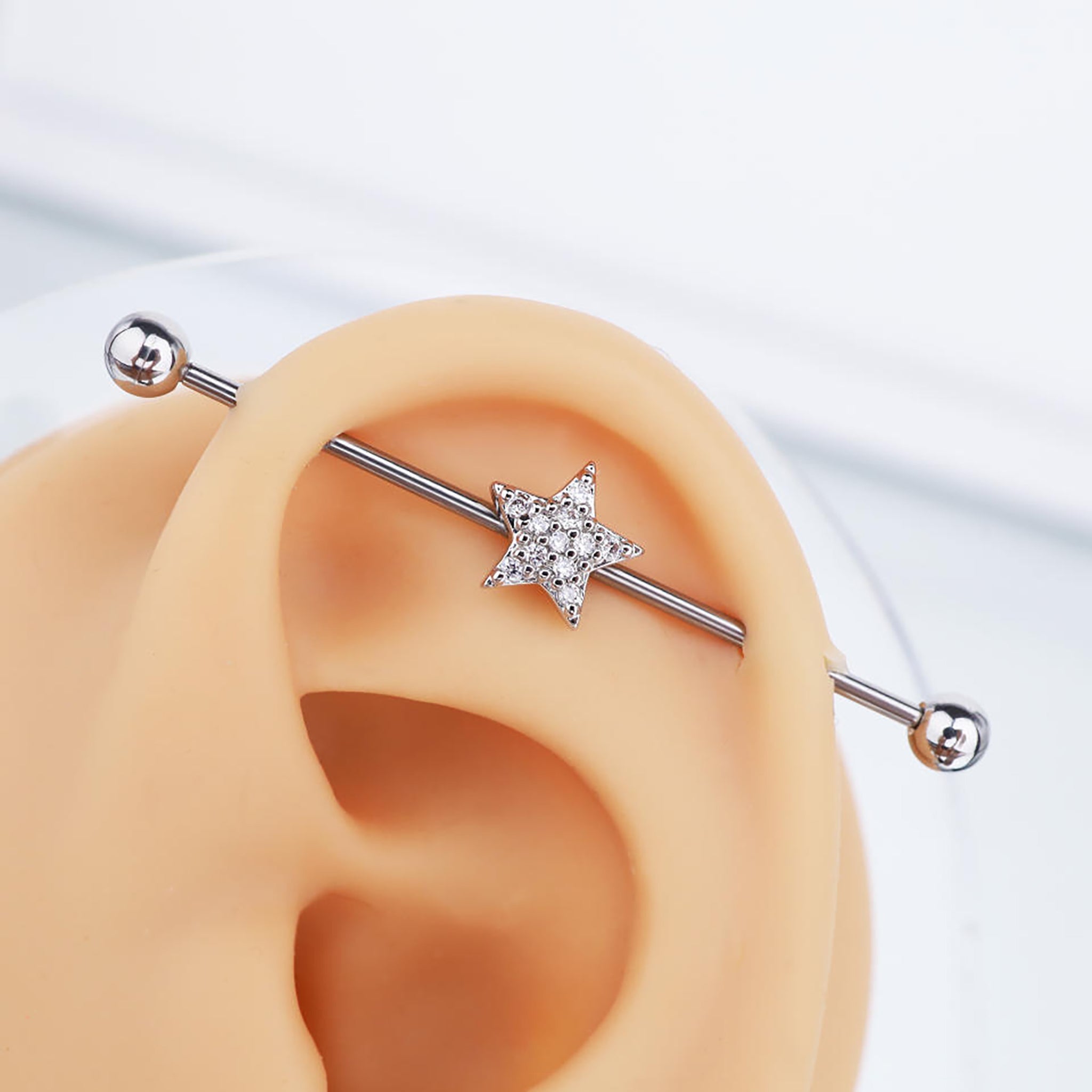 CZ Pentagram Stainless Steel Industrial Barbell