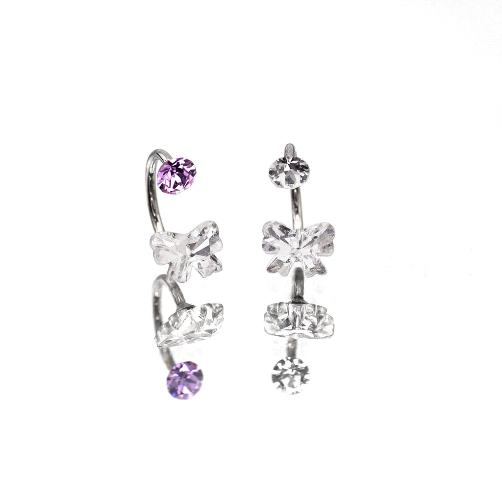 Butterfly CZ Internally Threaded Titanium Horseshoe Ring