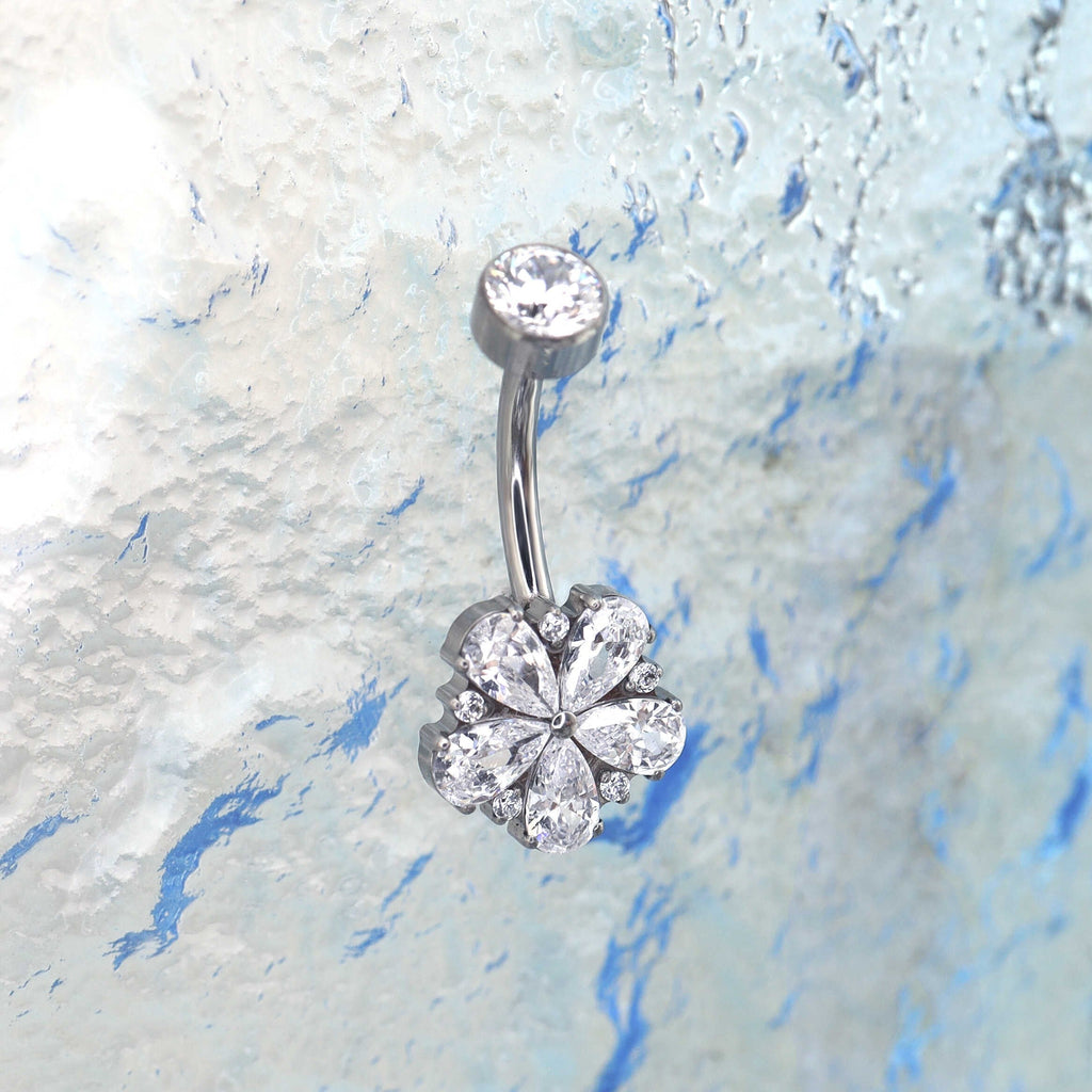 Cherry Blossom Titanium CZ Belly Ring