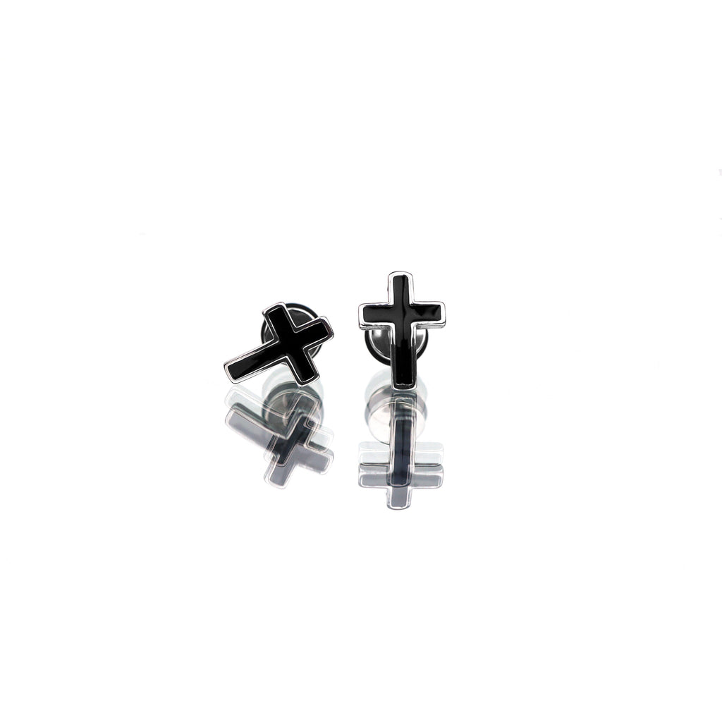 Curved Drip Cross Stainless Steel Ear Stud