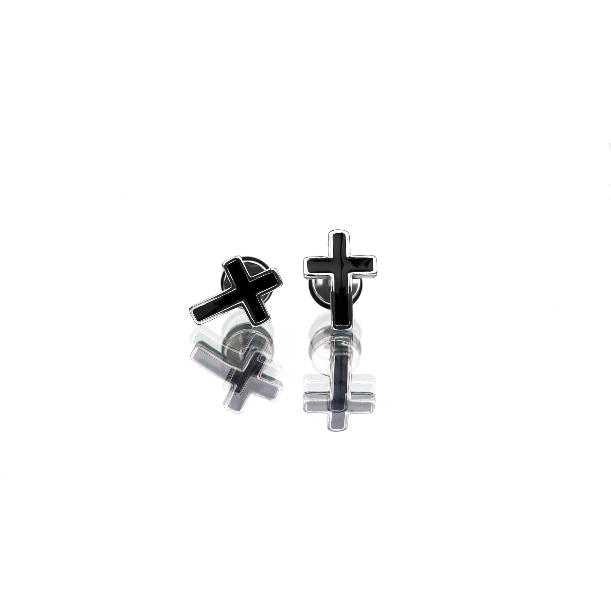 Curved Drip Cross Stainless Steel Ear Stud