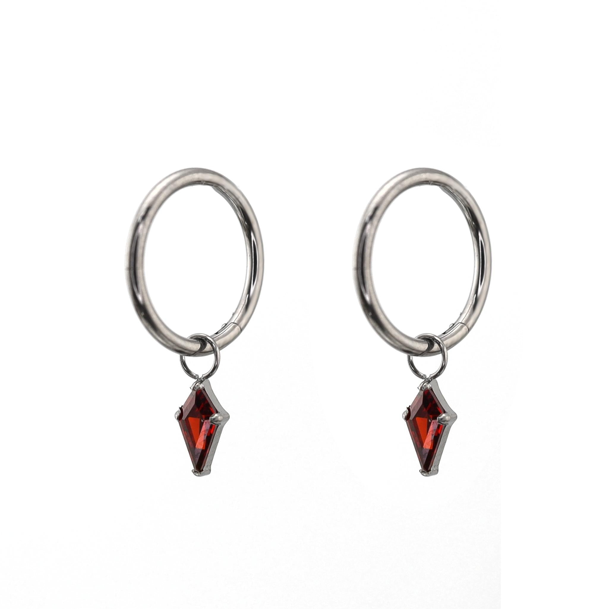 Red Rhombic CZ Pendant Titanium Segment Hoop