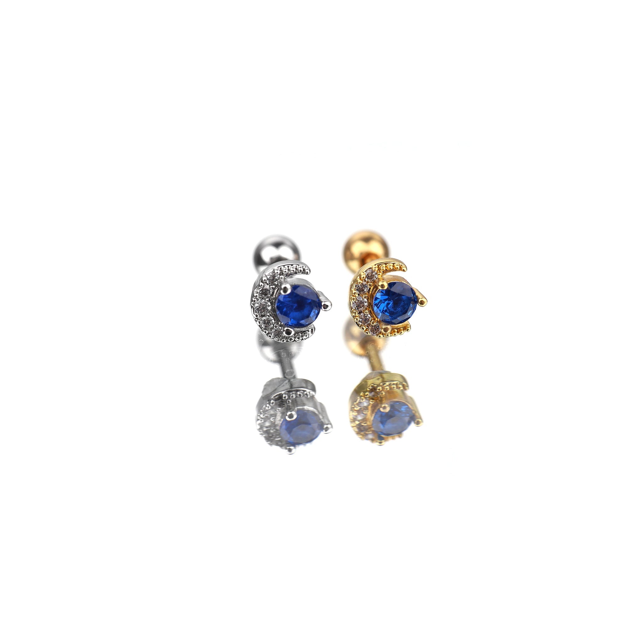 Gold & Silver Plated Blue CZ Moon Ear