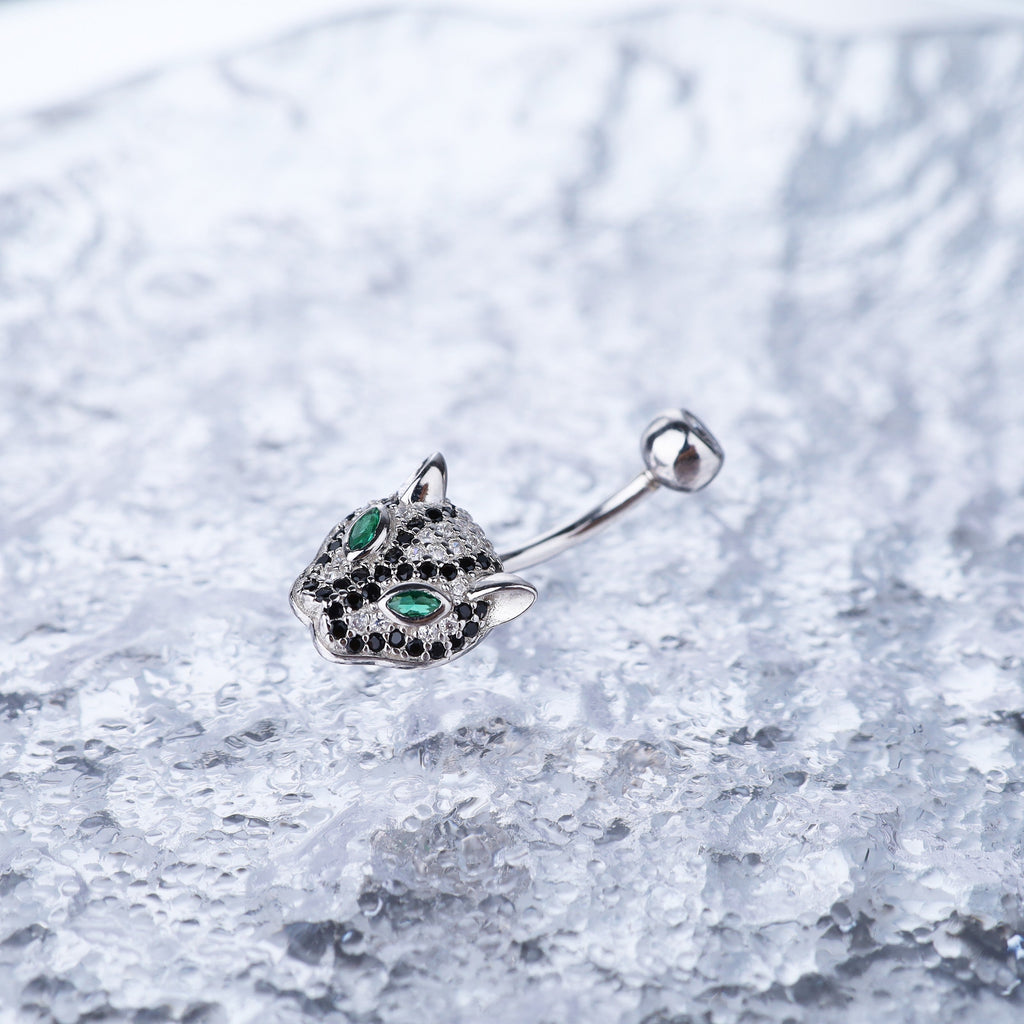 Leopard Head CZ S925 Sterling Silver Belly Ring
