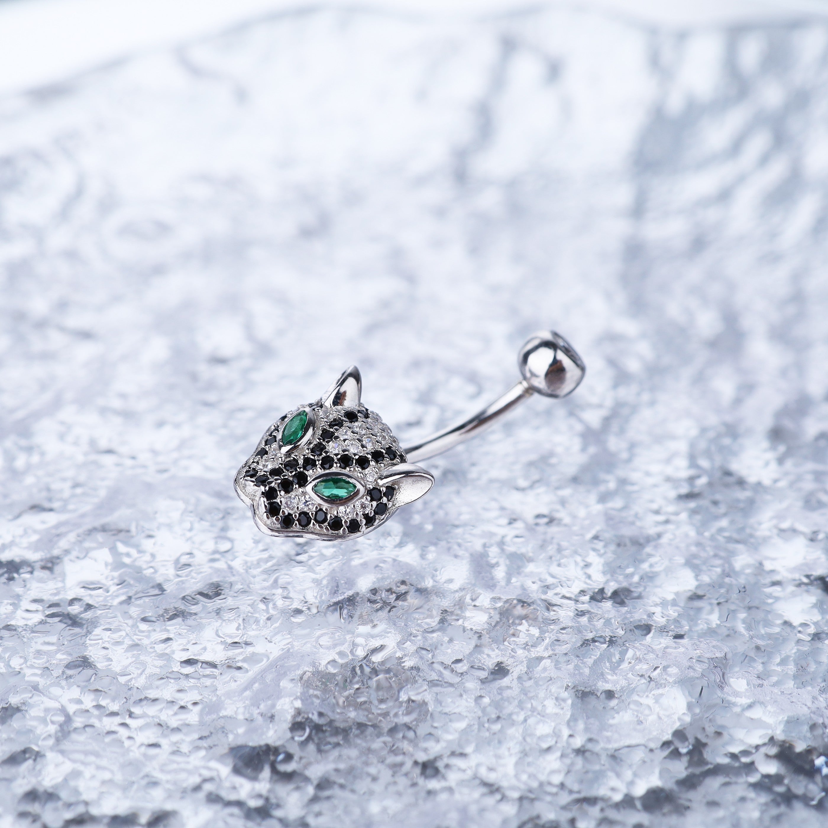 Leopard Head CZ S925 Sterling Silver Belly Ring