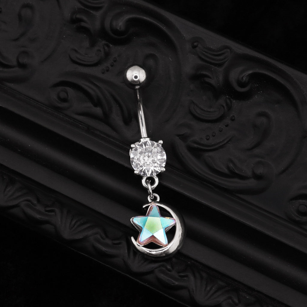 Star-Moon CZ Dangle Belly Ring