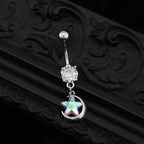 Star-Moon CZ Dangle Belly Ring