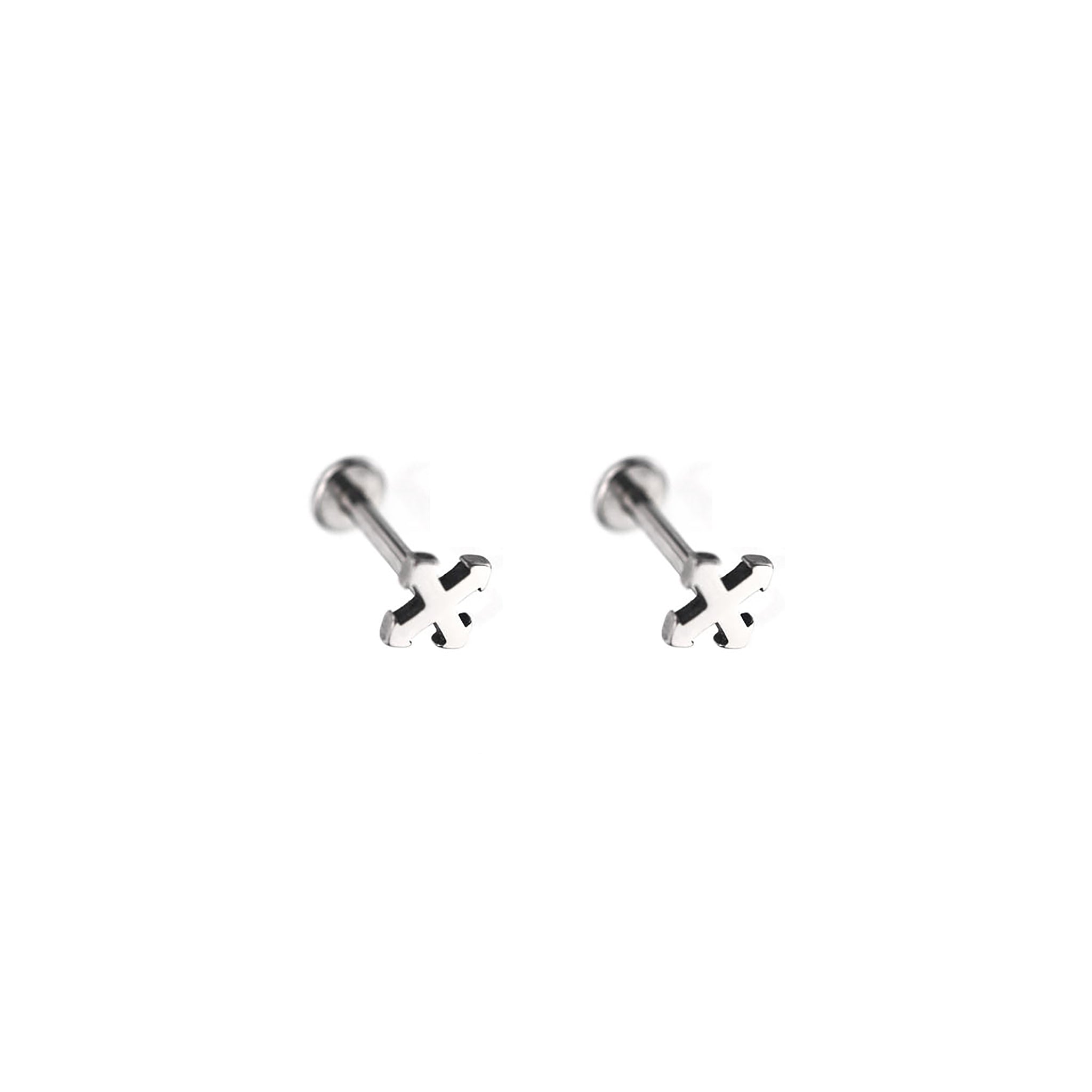 Gothic Cross Internally Threaded Stainless Steel Lip Ring