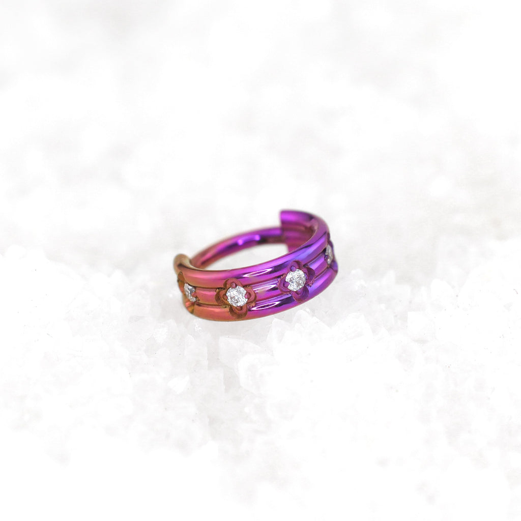 16G Three Row Triple Segment CZ Titanium Ring