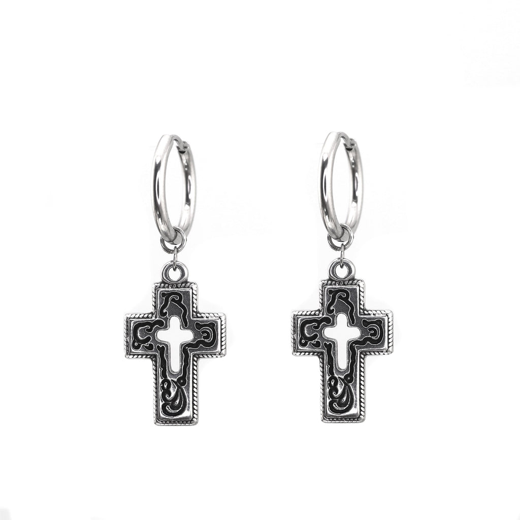 PAIR OF Openwork Gothic Cross stainl ess steel Earring