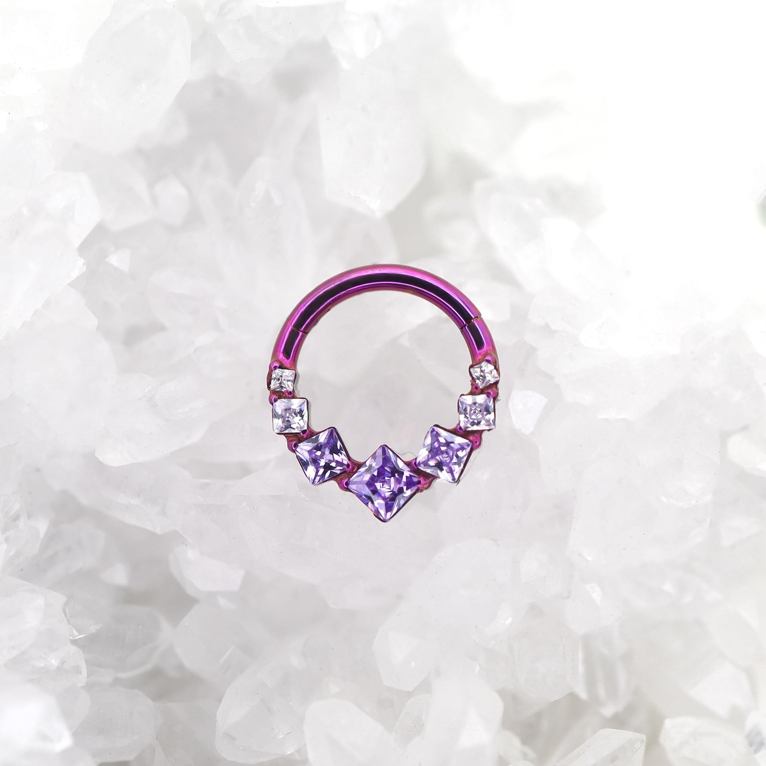 Square-Shaped Rainbow CZ Titanium Segment Hoop
