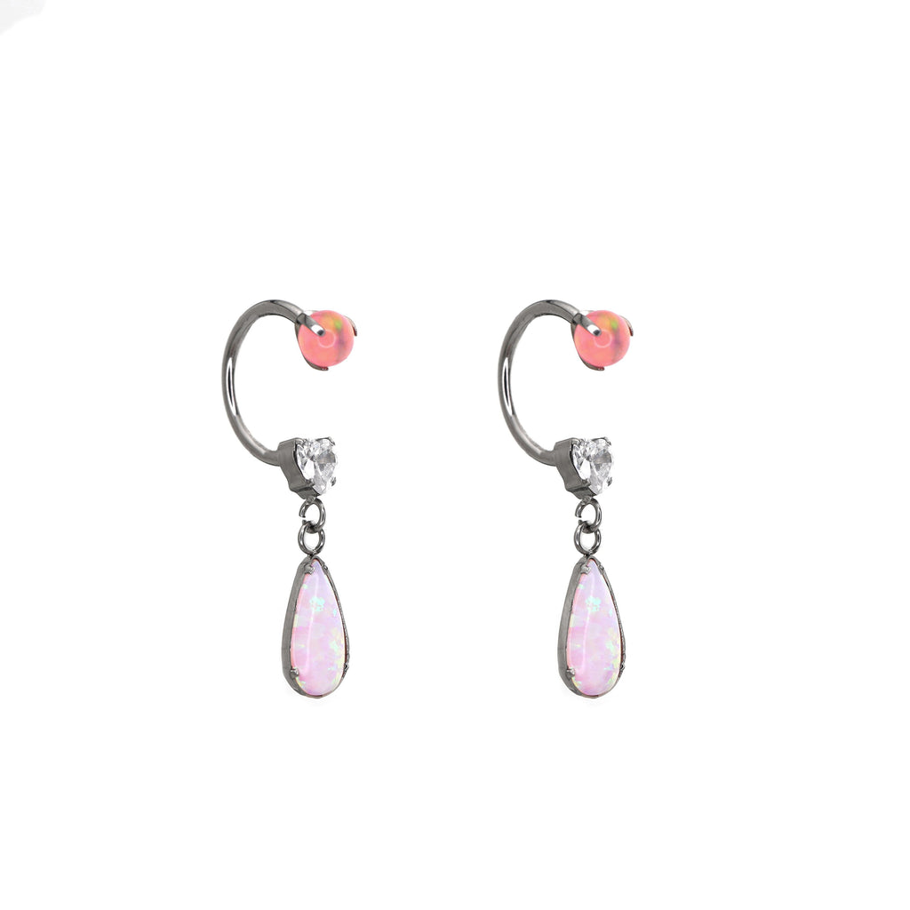 Pair of  Heart Opal CZ Titanium Horseshoe Ring