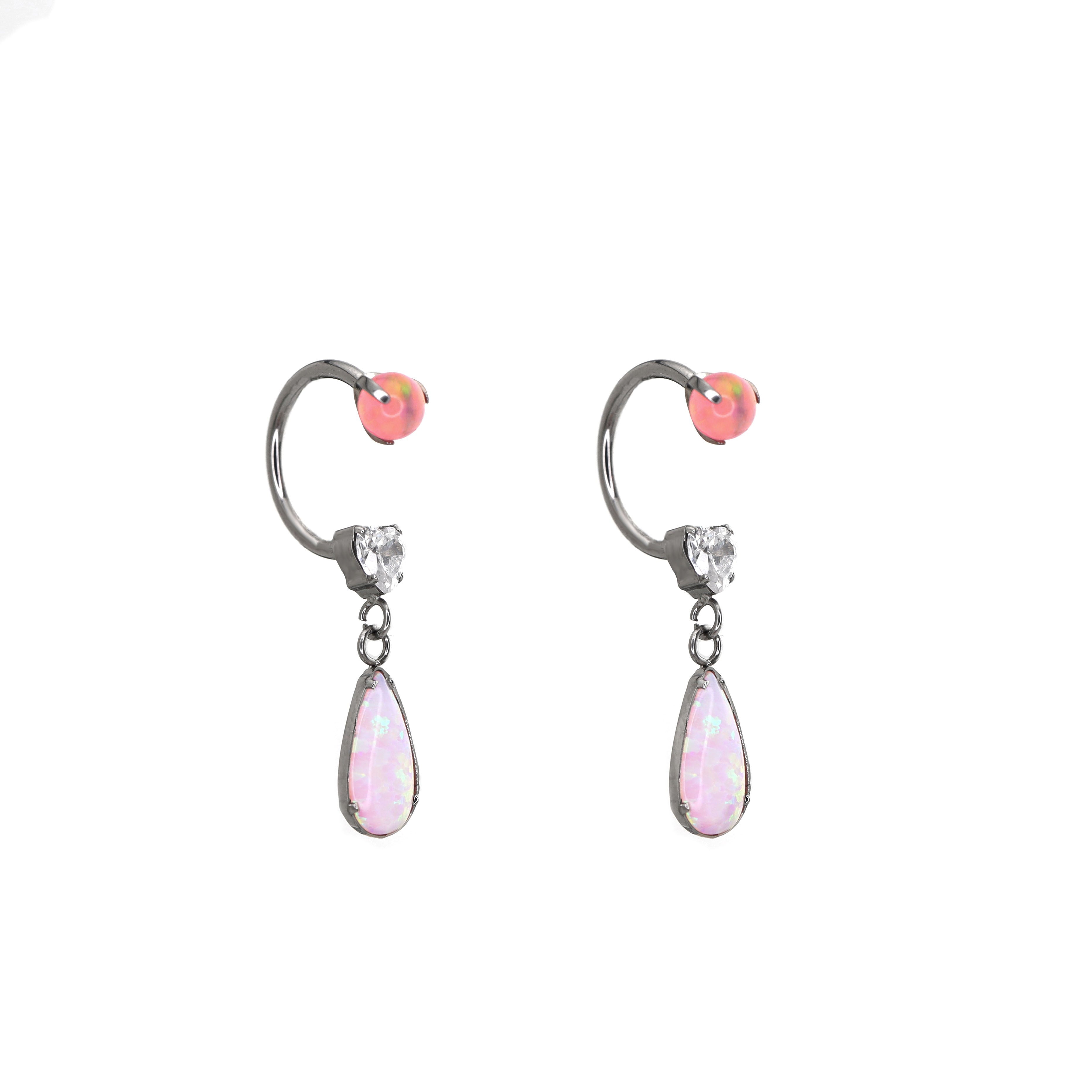 Pair of  Heart Opal CZ Titanium Horseshoe Ring