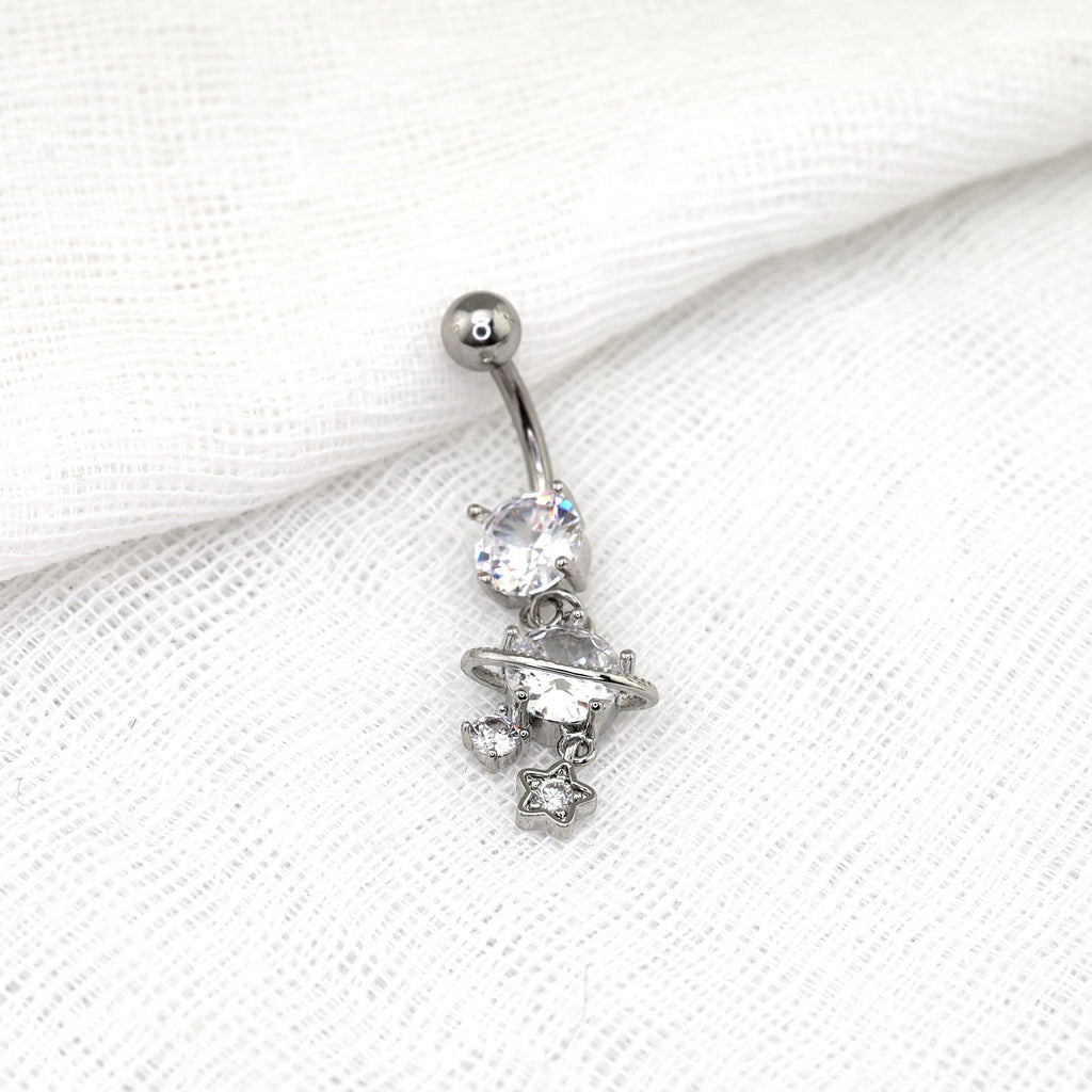 Saturn CZ Pendant Belly Ring