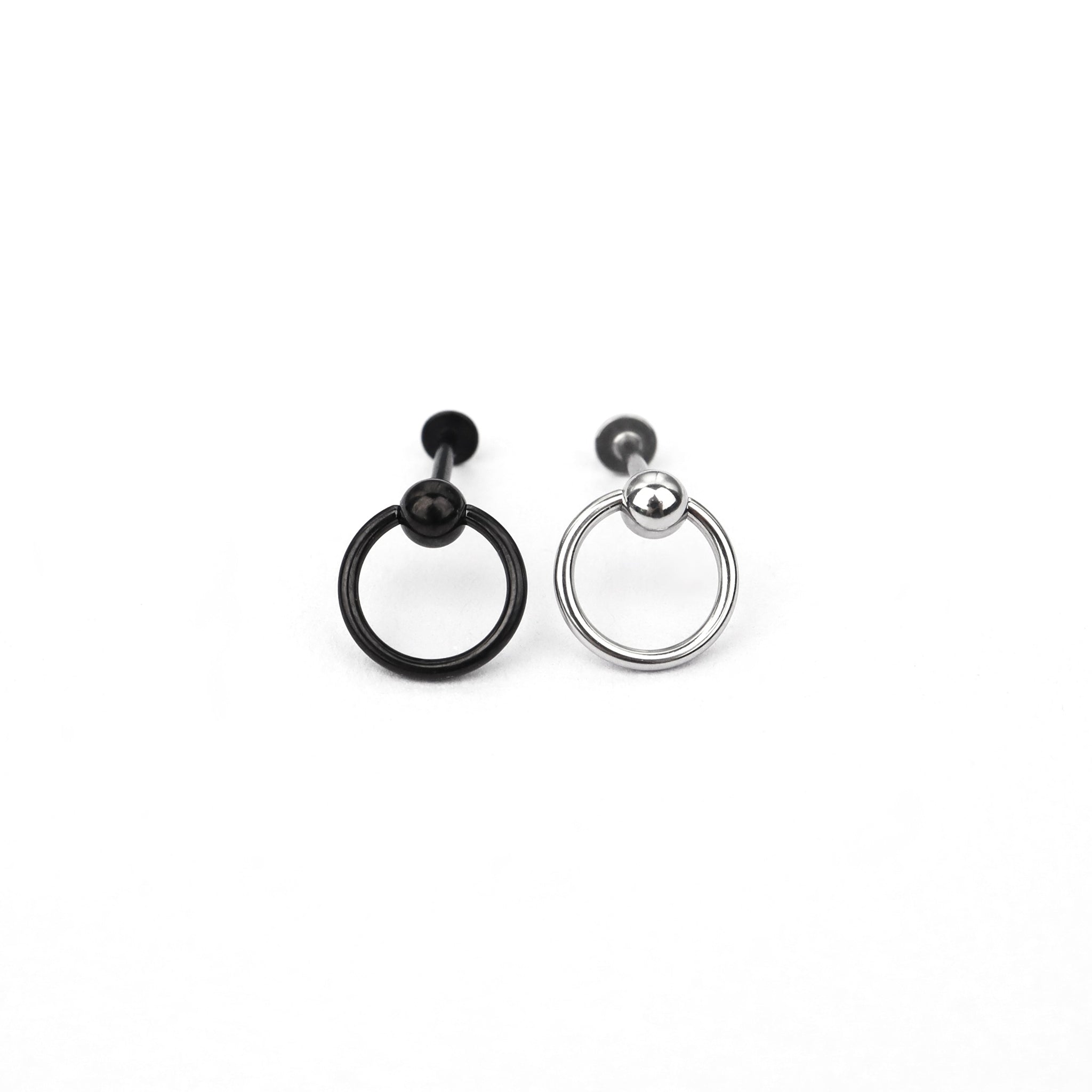 Black & White Ring Externally Threaded Stainless Steel Lip Ring