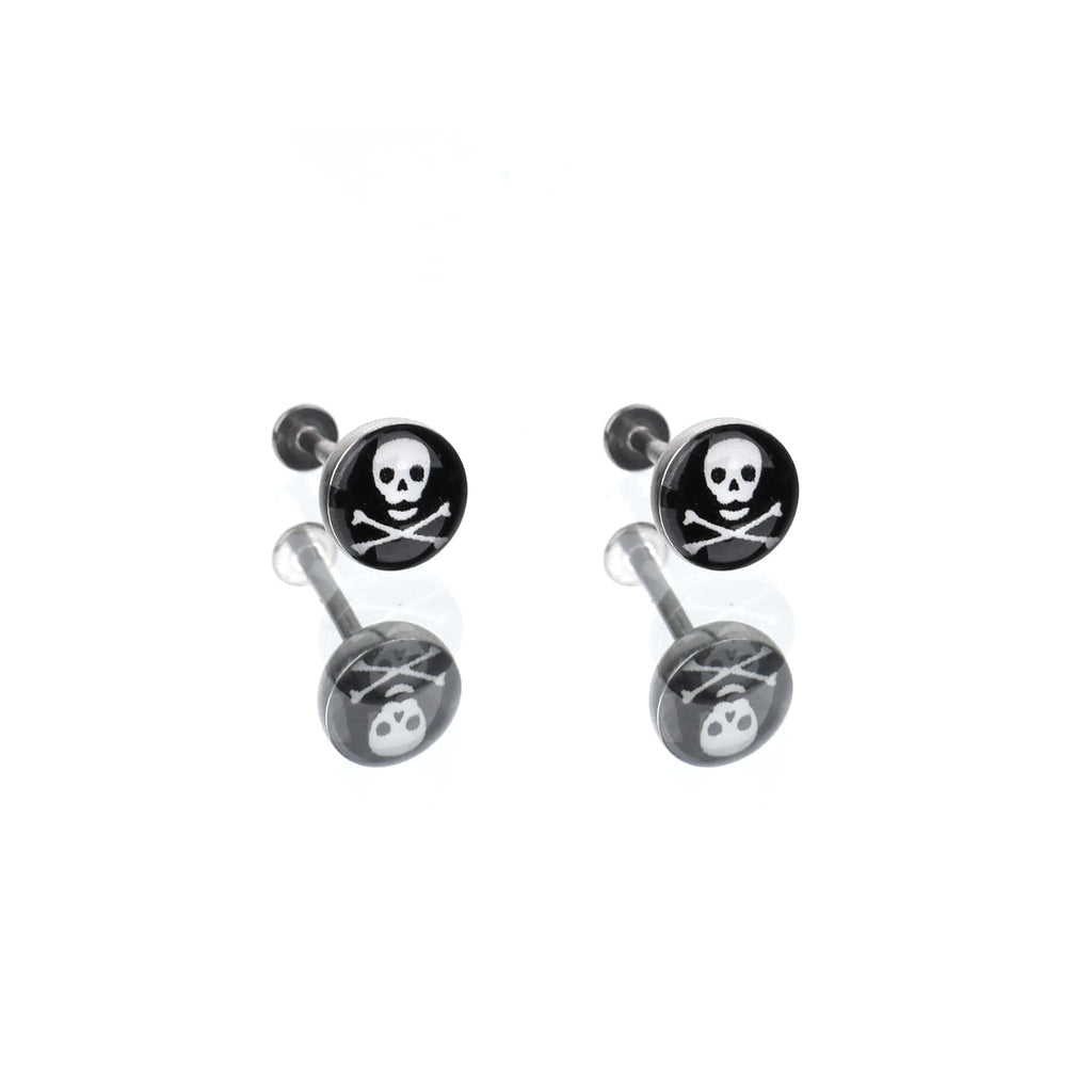 Resin Oil Slick Skull Stainless Steel Lip Ring