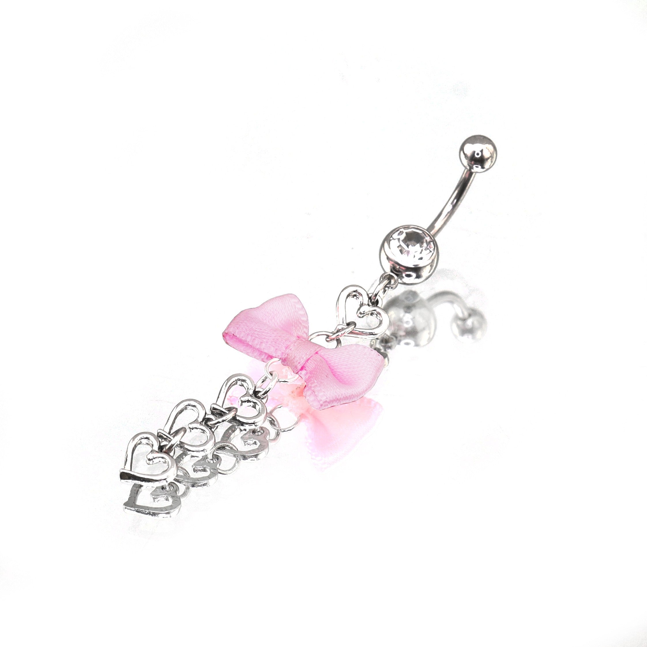 Pink Fabric bow tie Dangle Belly Ring