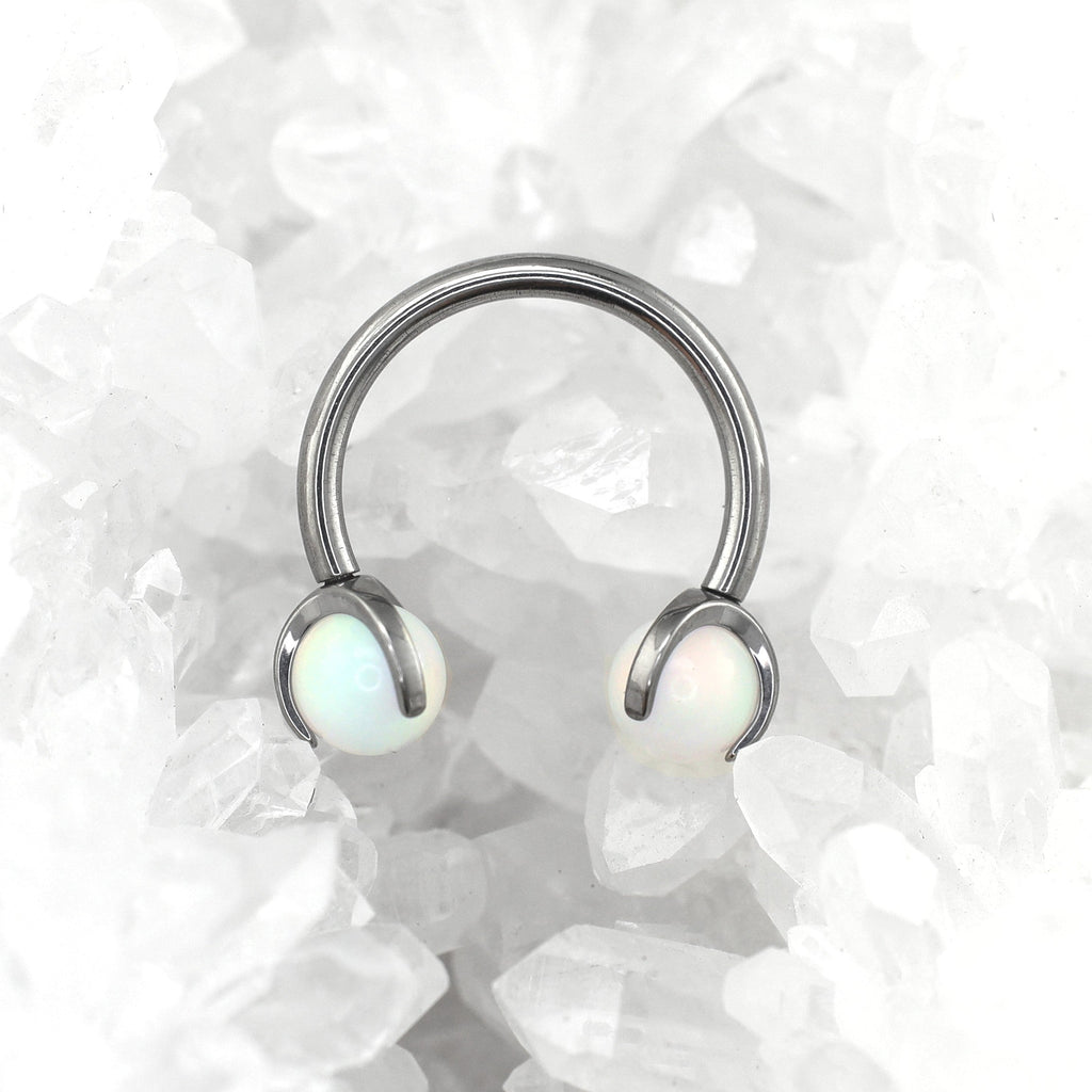 Opal internally threaded Titanium Horseshoe Ring