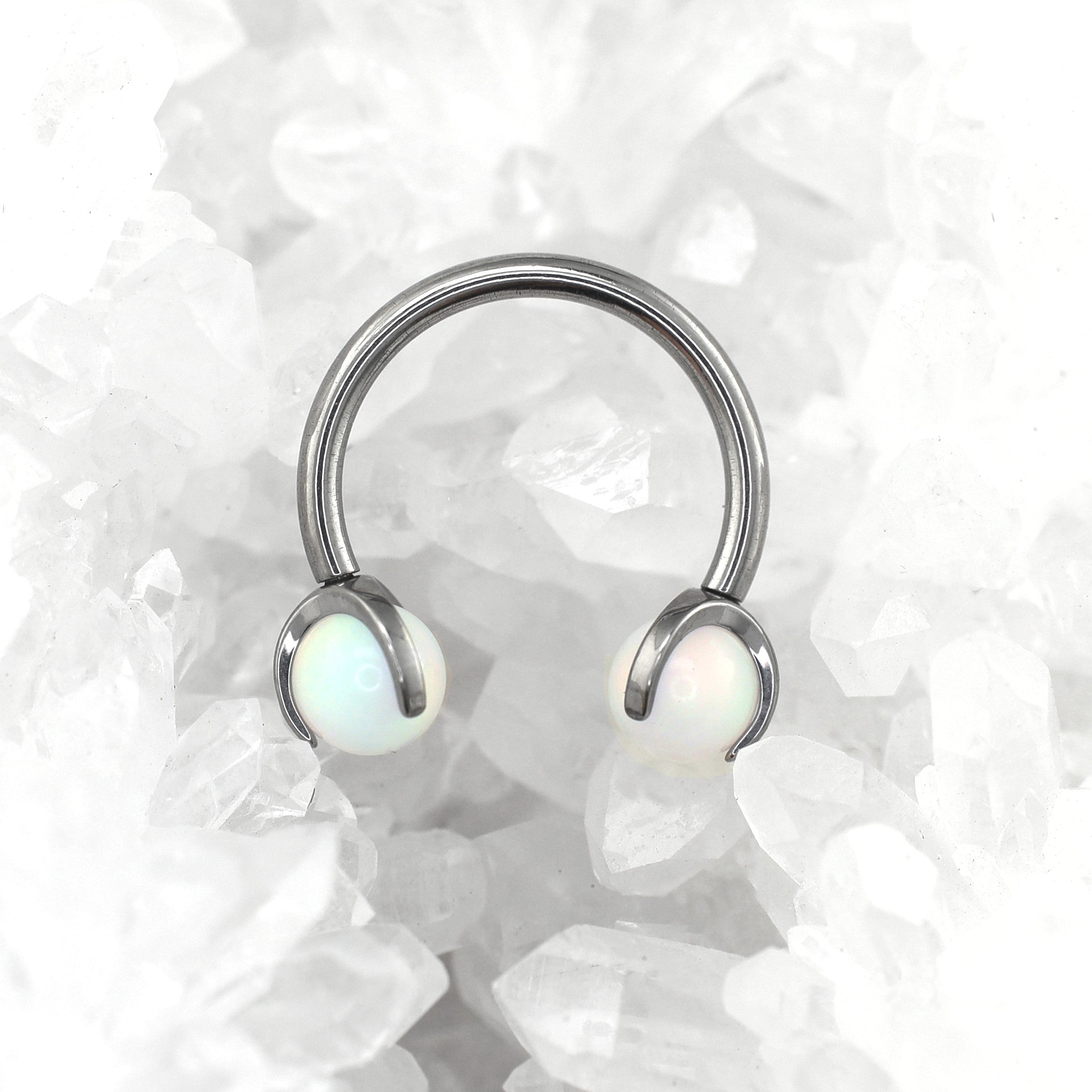 Opal internally threaded Titanium Horseshoe Ring