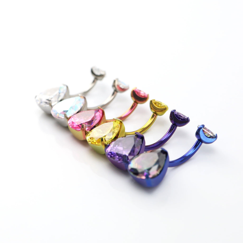 Teardrop CZ Internally Threaded Titanium Belly Ring