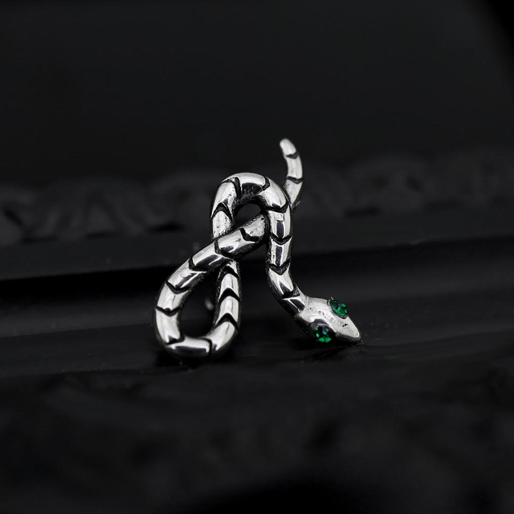 3D Green Eye Coiled Snake CZ Stainless Steel Ear Studs