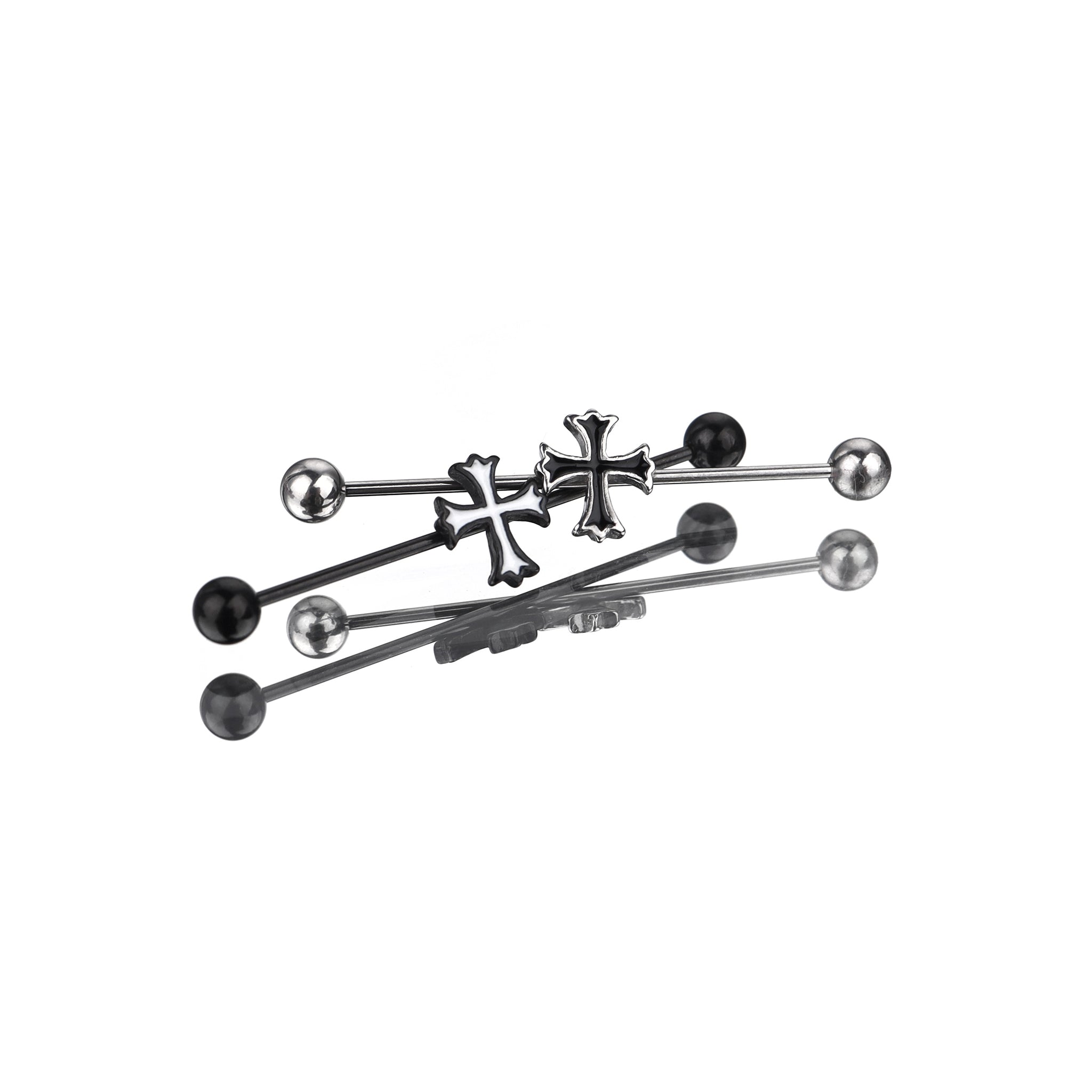 Black & White Cross Stainless Steel Industrial Barbell