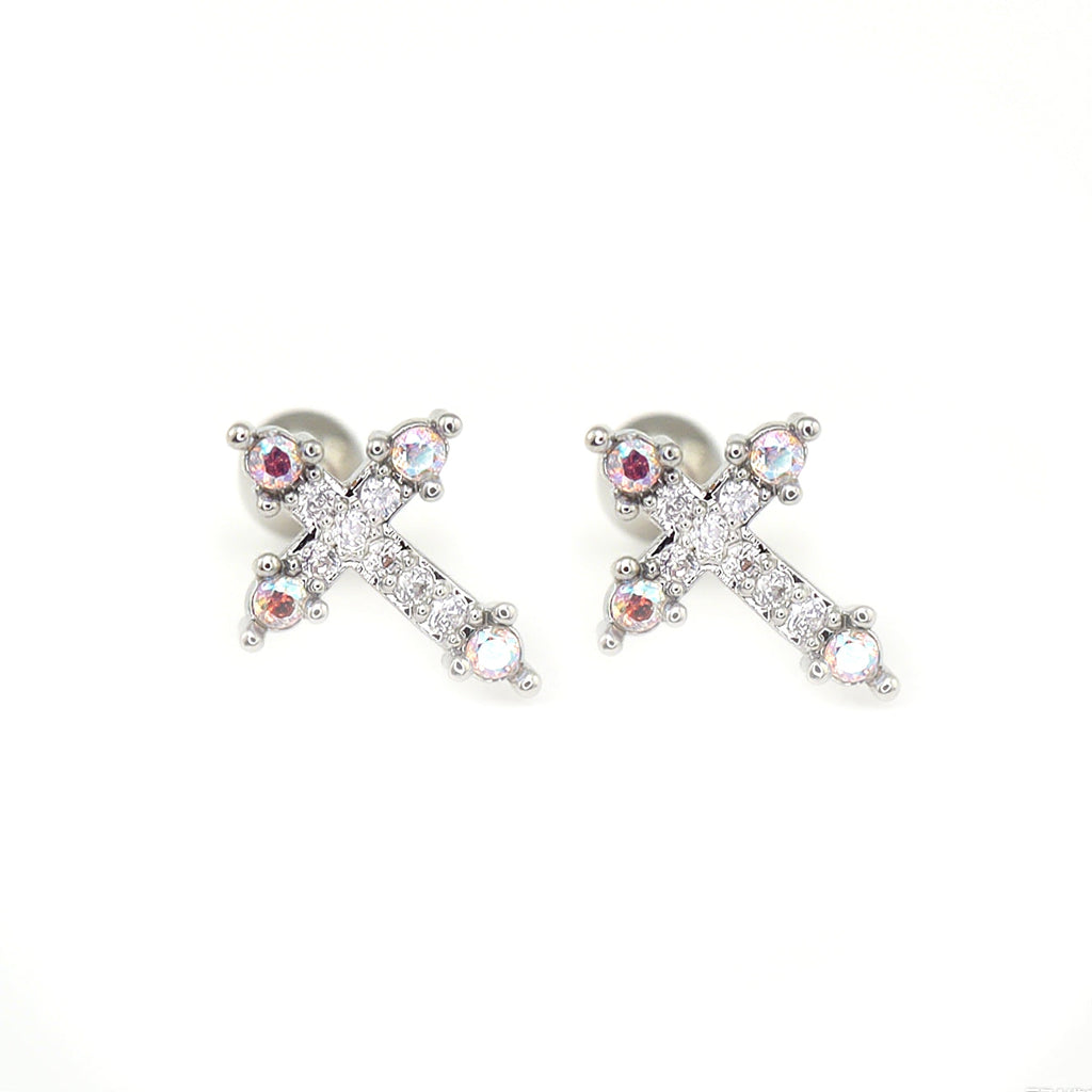 20G Thin Gauge CZ Crux Ear Studs