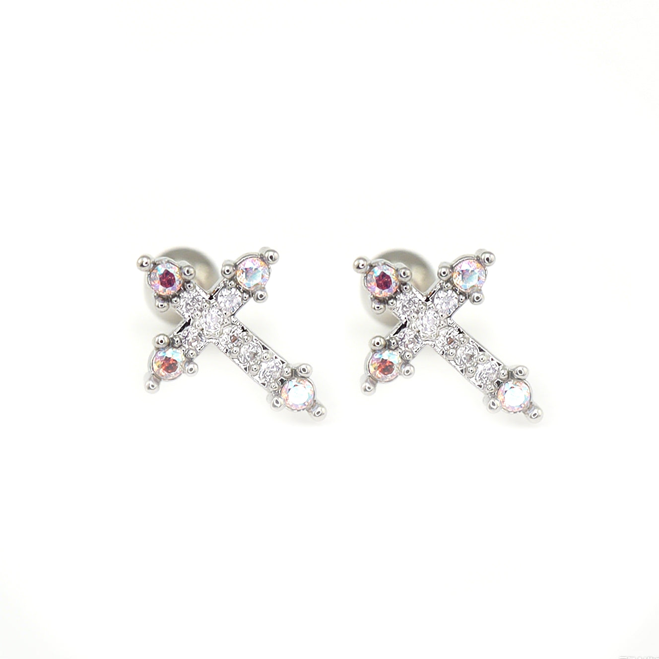 20G Thin Gauge CZ Crux Ear Studs