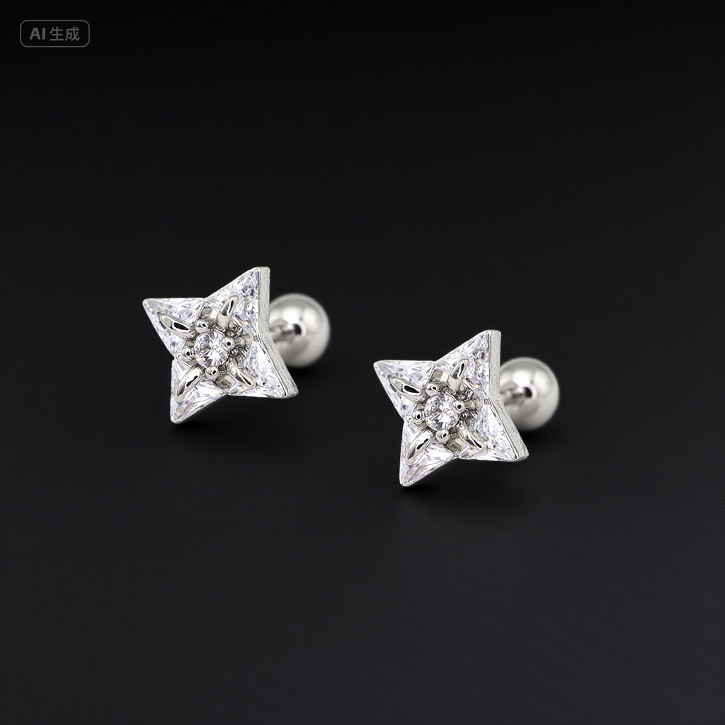 Four-Point Star CZ Thin Gauge Ear Studs