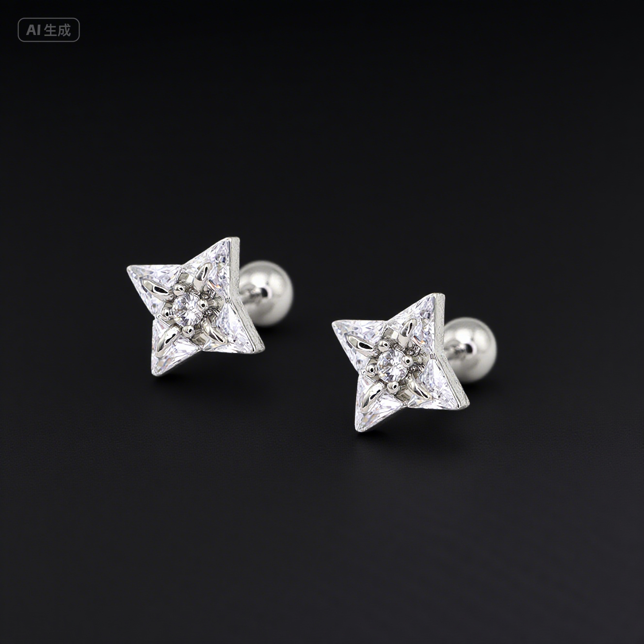 Four-Point Star CZ Thin Gauge Ear Studs