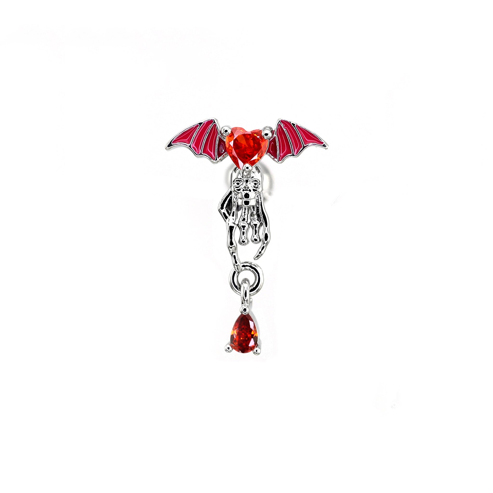 Red CZ Bat & Skull Dangle Ear Studs