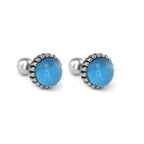 Gray & Blue CZ Externally Threaded Stainless Steel Ear Studs
