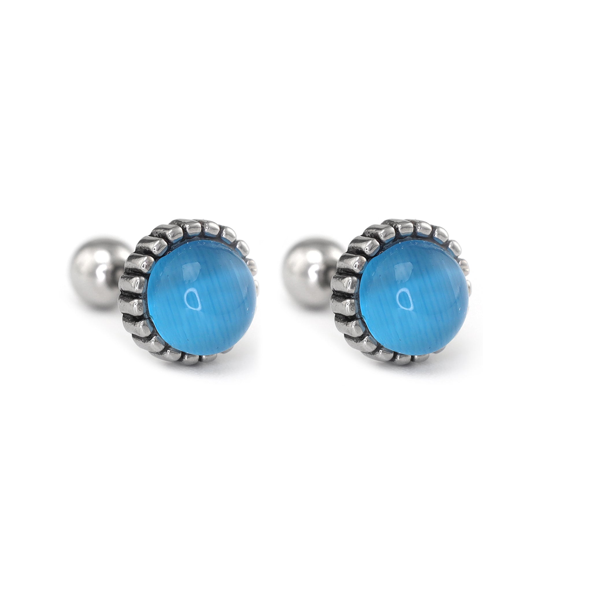 Gray & Blue CZ Externally Threaded Stainless Steel Ear Studs