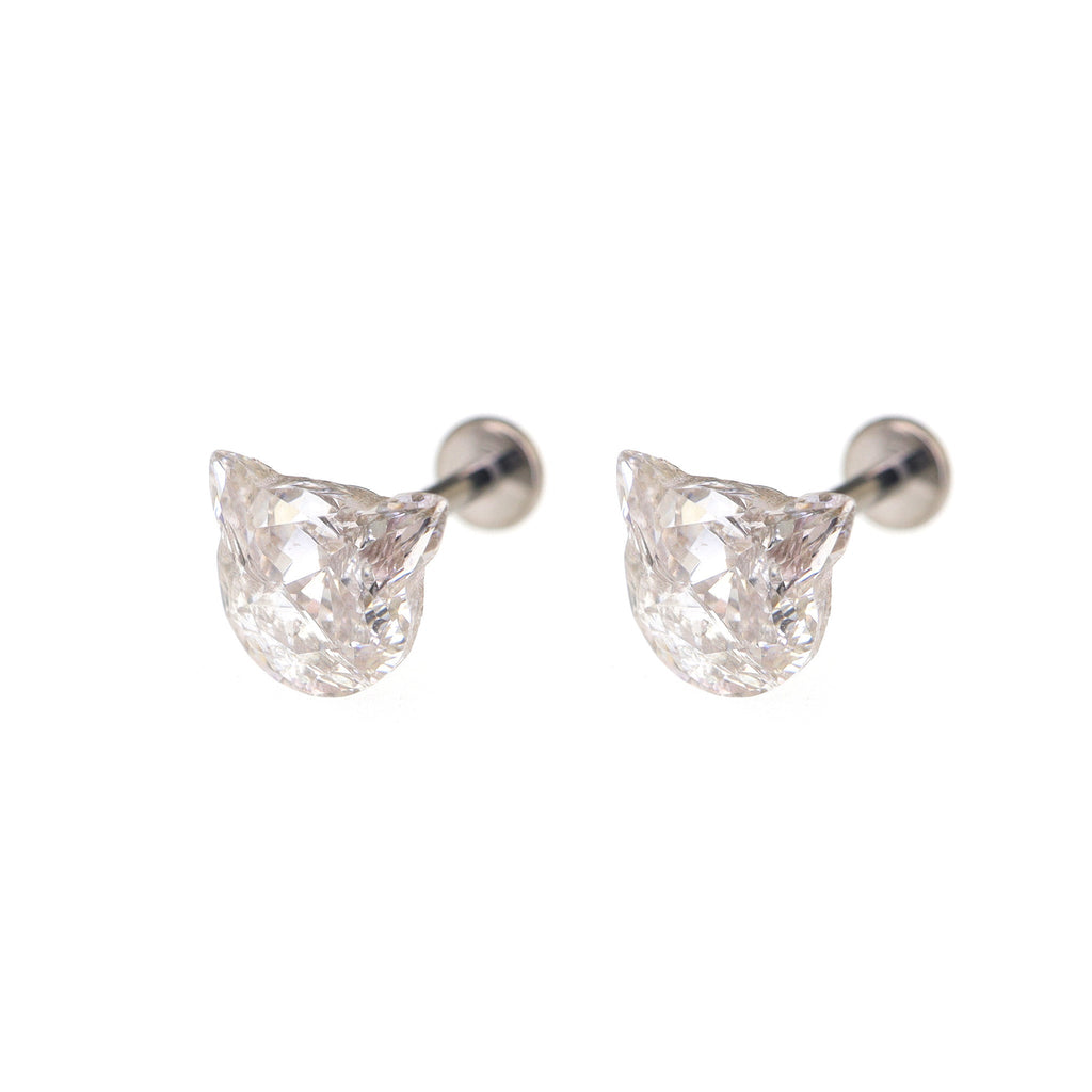 High-Shine CZ Cat Head Internally Threaded Titanium Studs