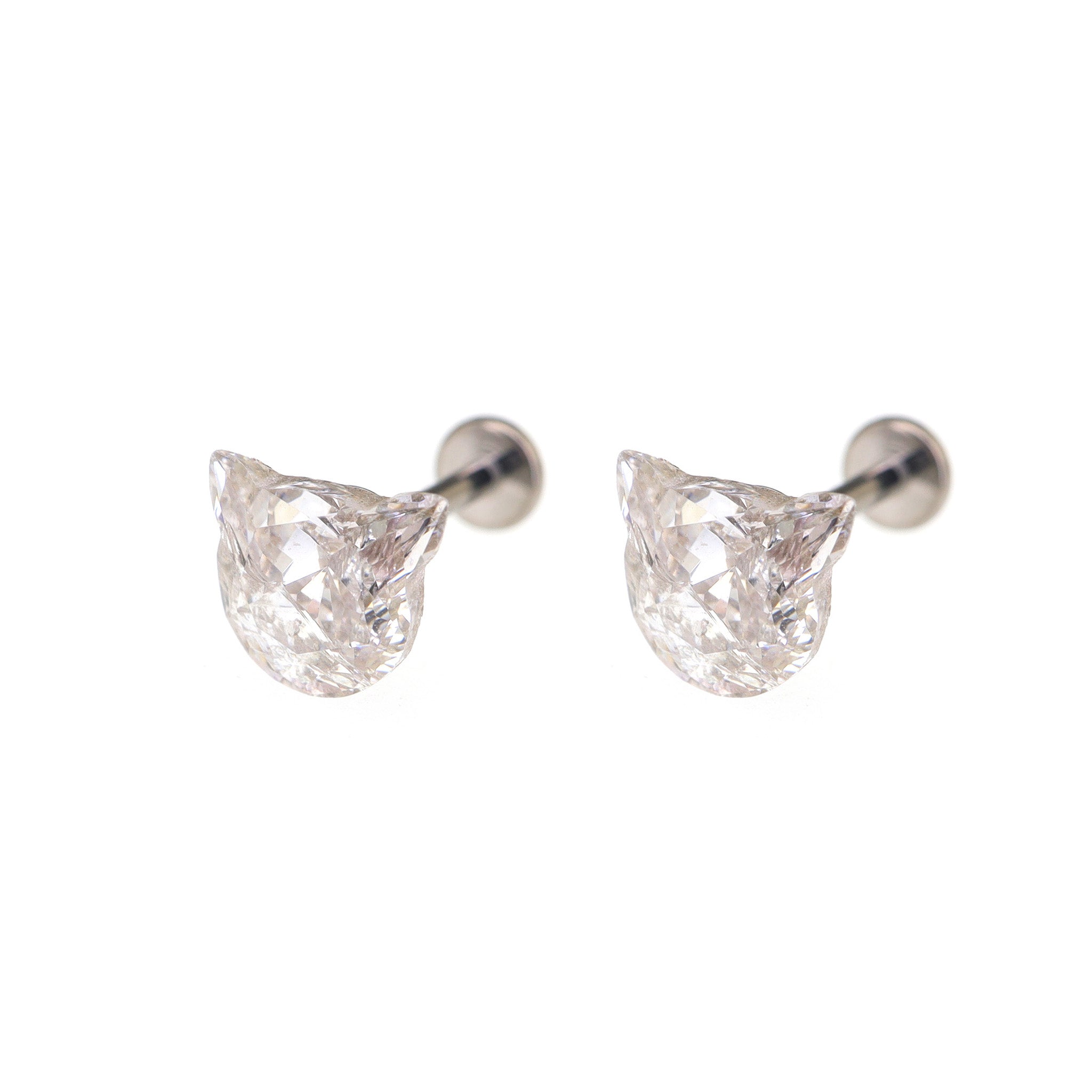 High-Shine CZ Cat Head Internally Threaded Titanium Studs