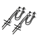 Silver & Black Cross Drop Chain tainless steel Ear Studs