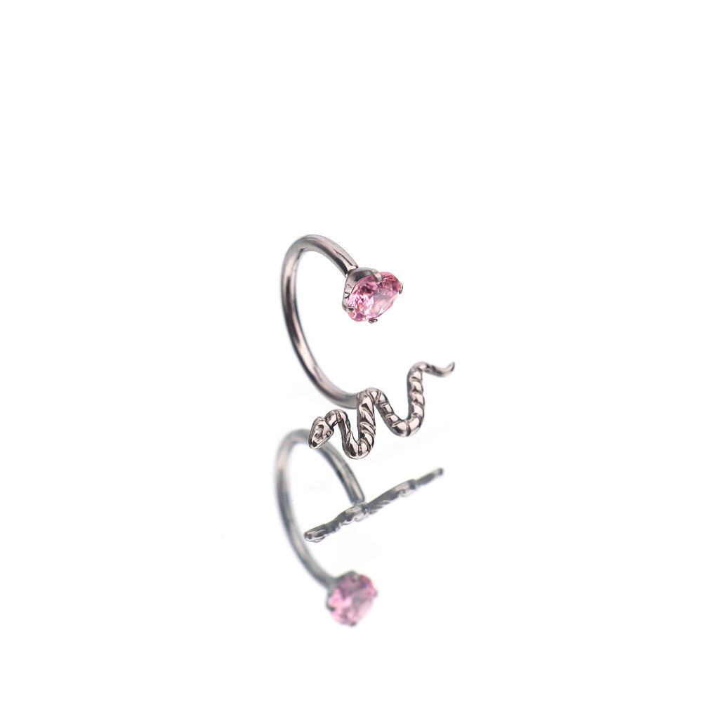 Engraved Serpent CZ Titanium Horseshoe Ring