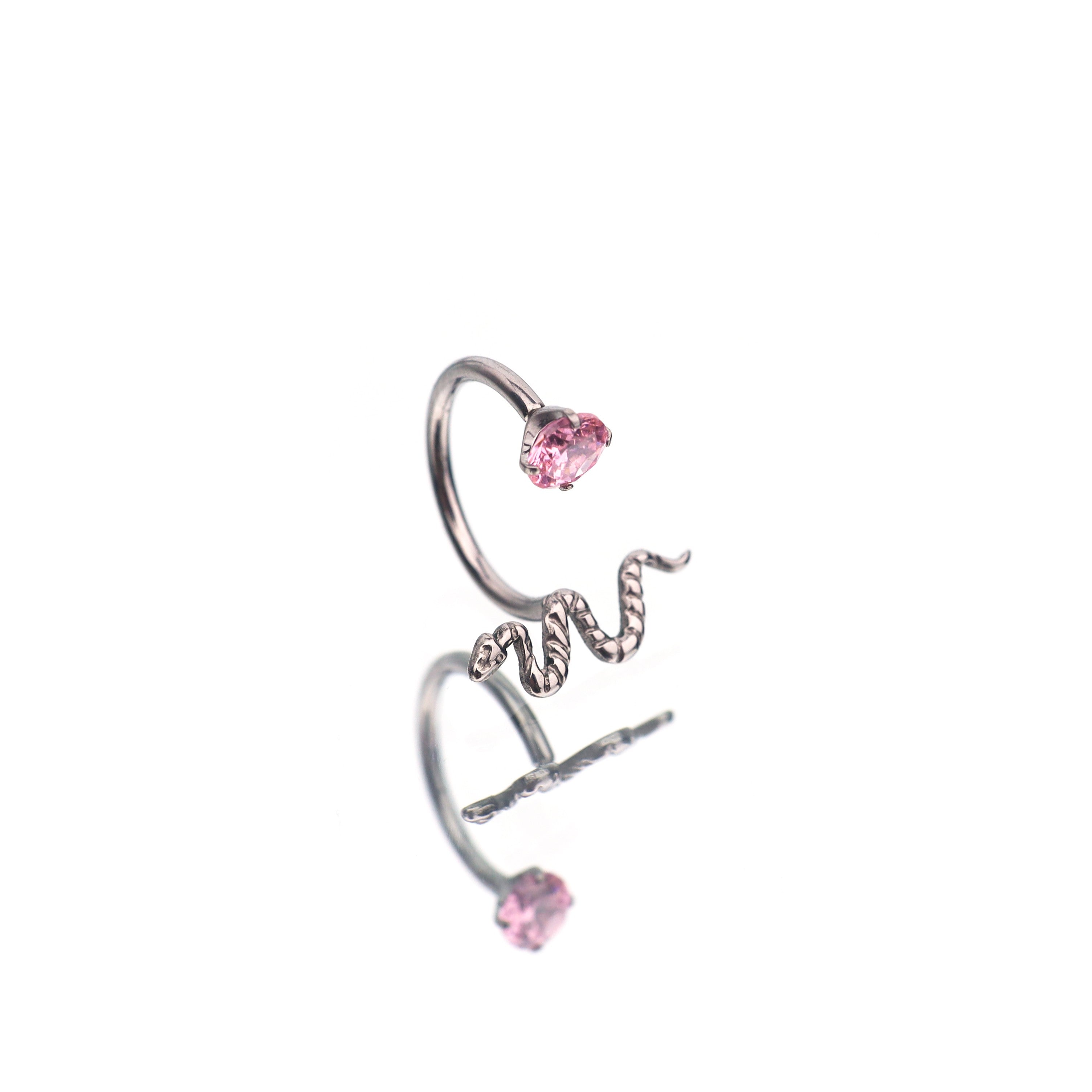 Engraved Serpent CZ Titanium Horseshoe Ring