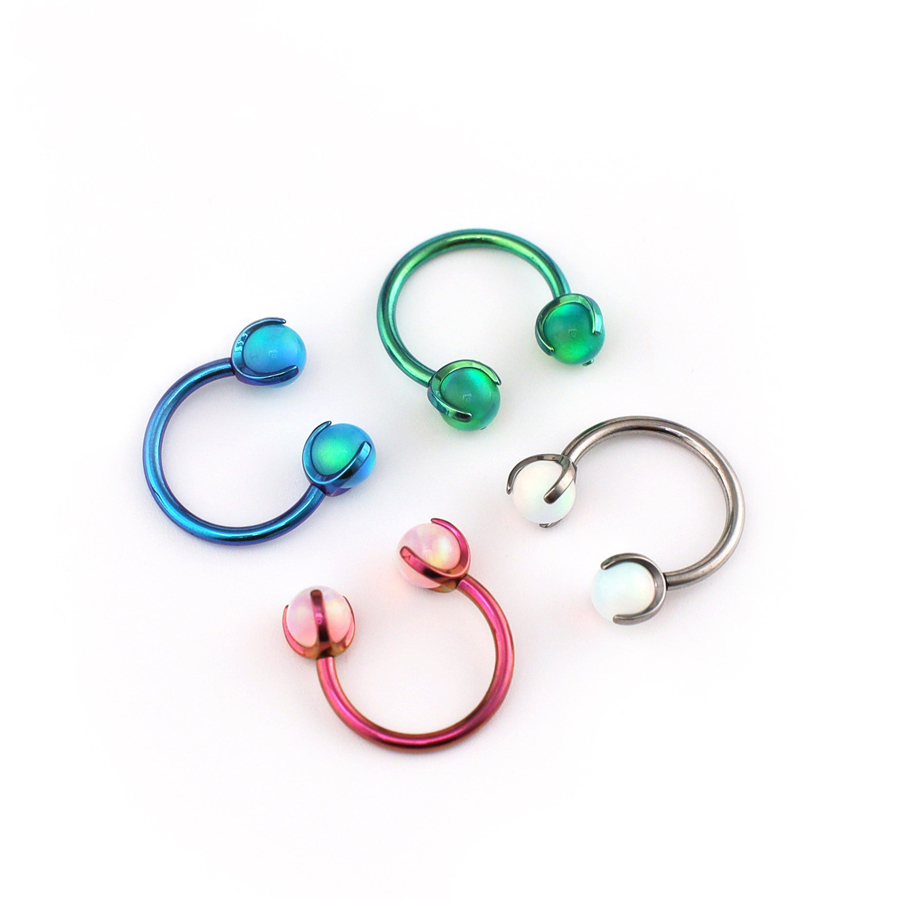 Opal internally threaded Titanium Horseshoe Ring
