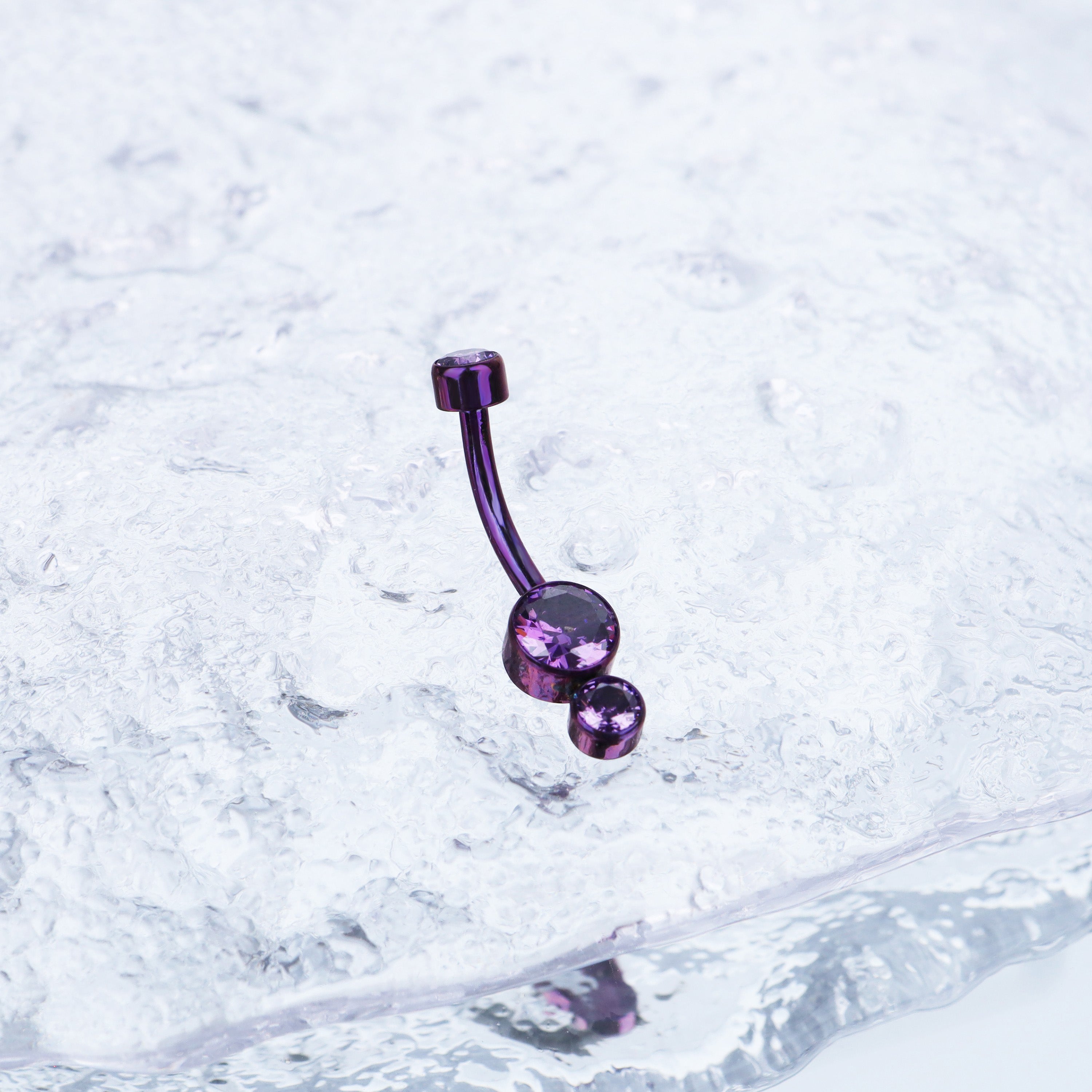 Double CZ internally threaded Titanium Belly Ring