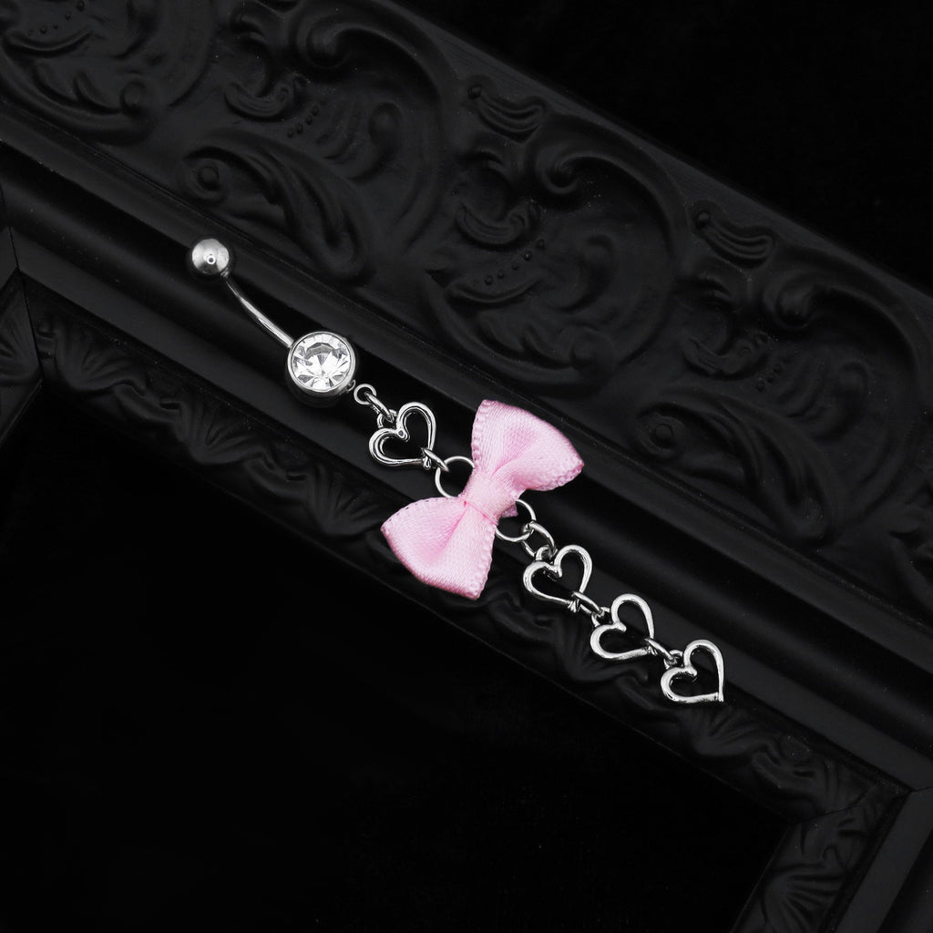 Pink Fabric bow tie Dangle Belly Ring