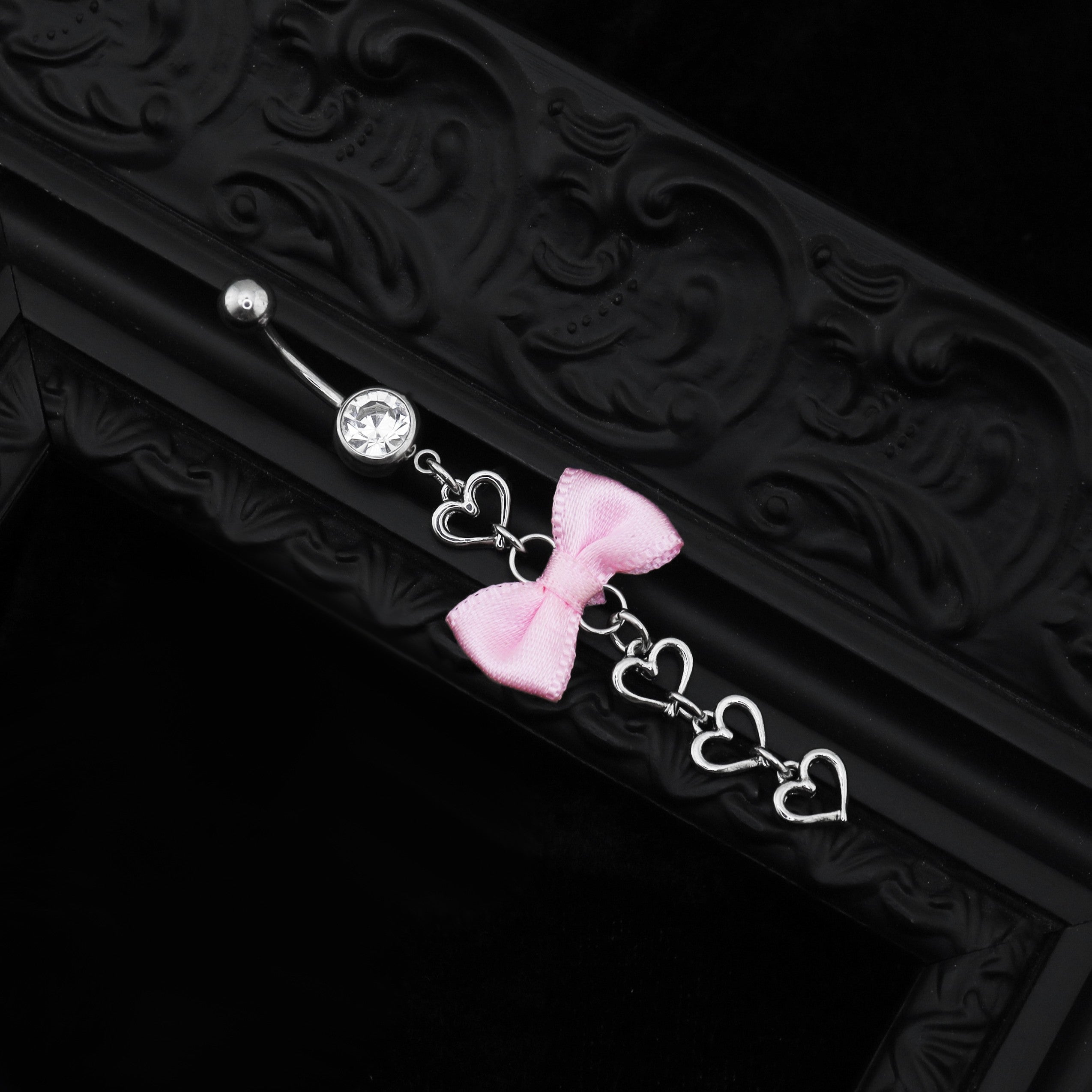Pink Fabric bow tie Dangle Belly Ring