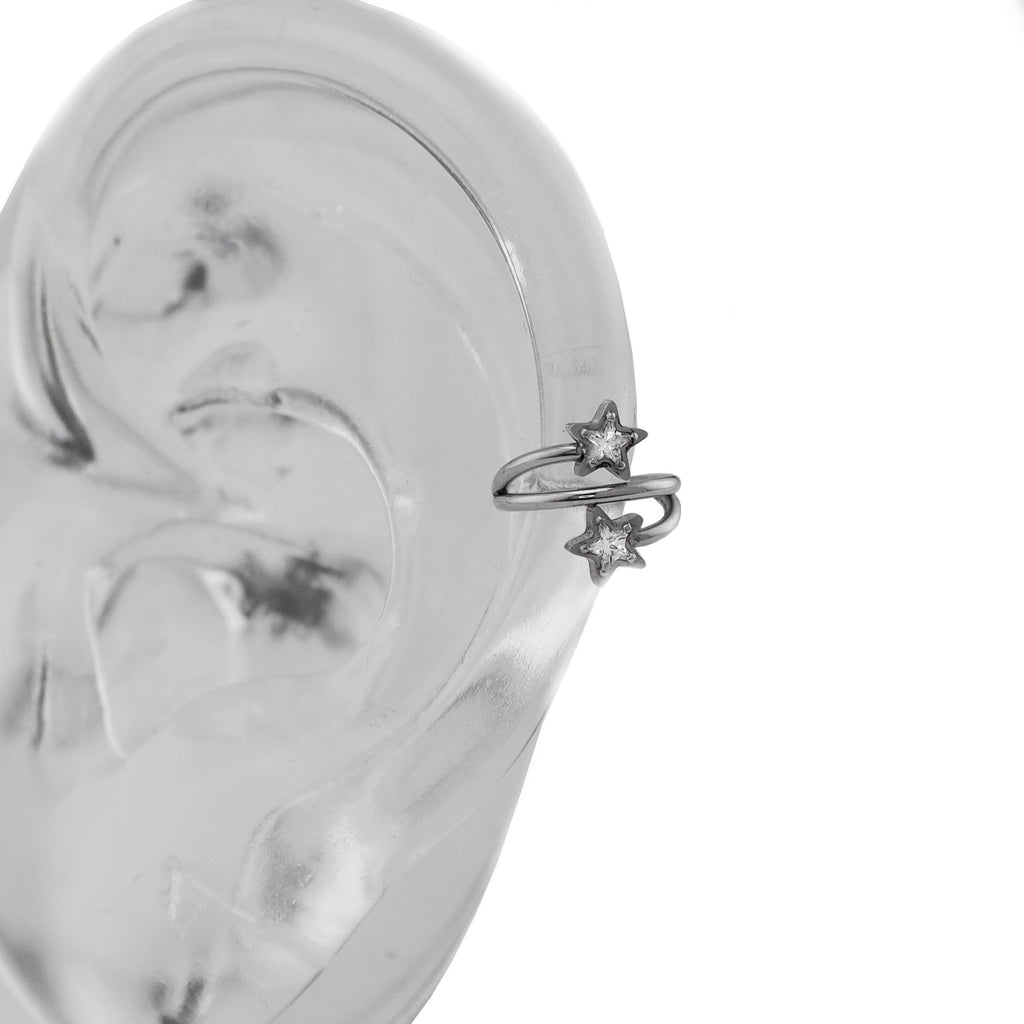 18G Double Pentagram CZ Segment Hoop